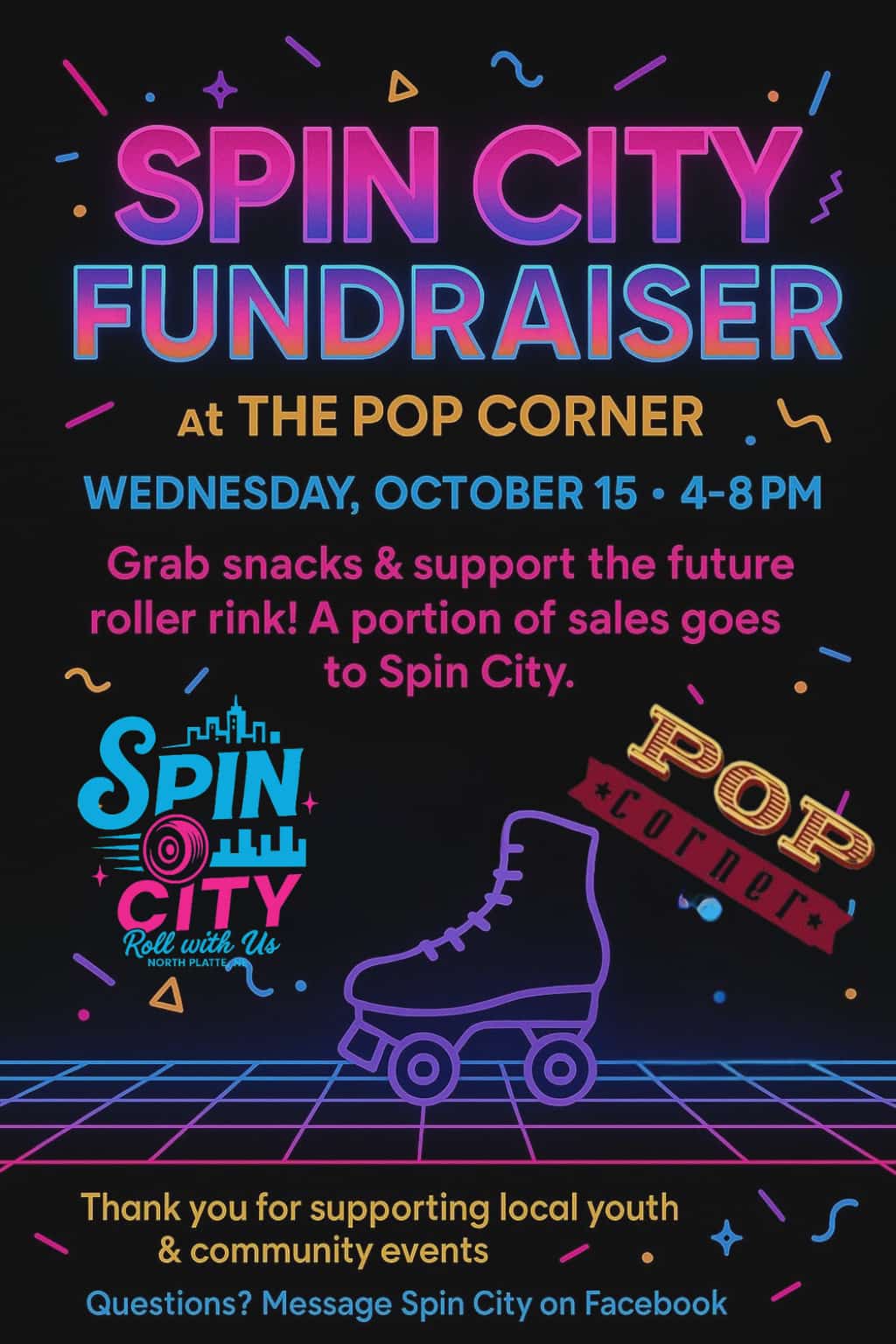Spin City flyer for upcoming fundraiser Oct. 15. 