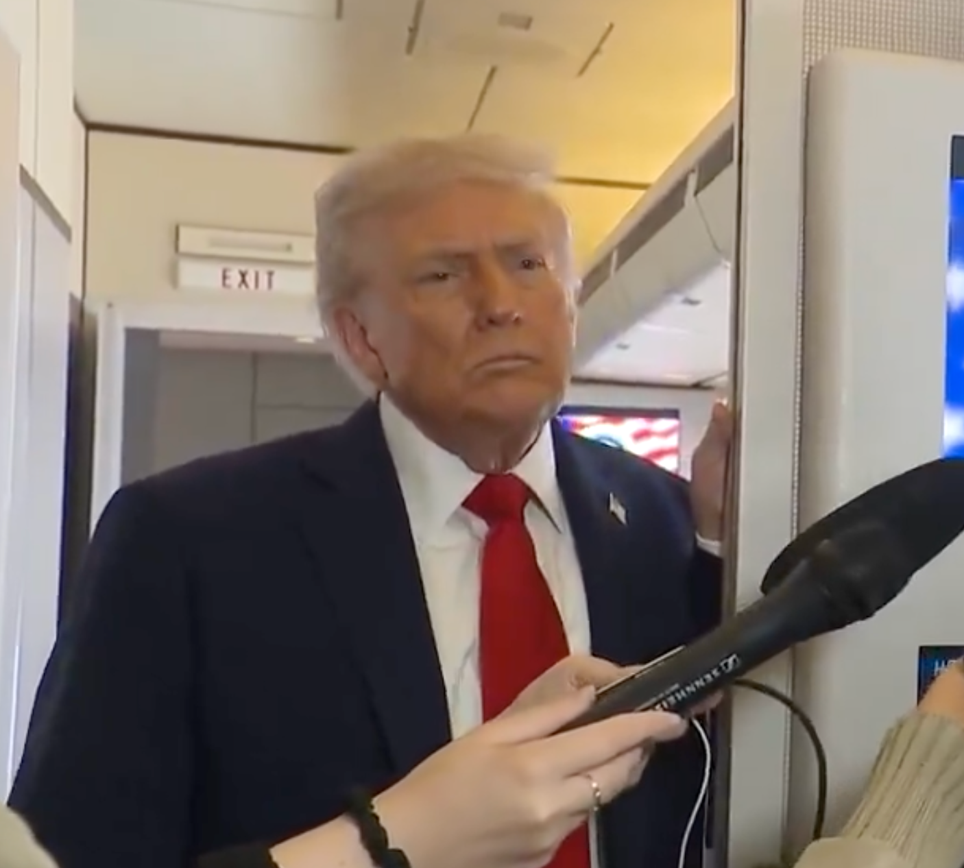 President Trump spoke to reporters on his way to Israel late Sunday -image from White House video