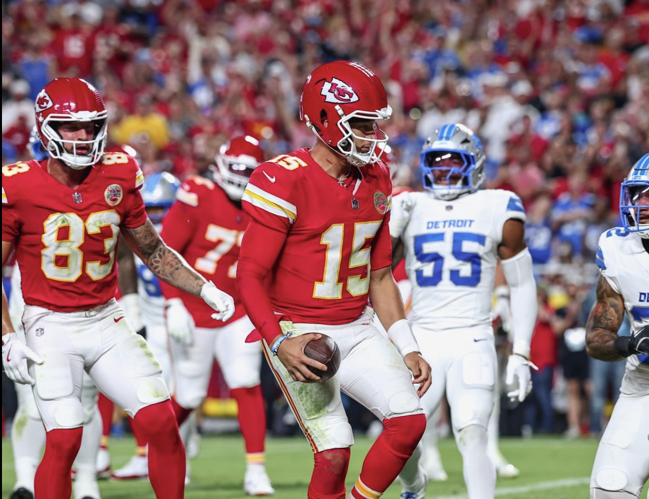 Patrick Mahomes threw for three touchdowns and rushed for one as the Kansas City Chiefs beat the Detroit Lions 30-17 on Sunday Night Football/ File Photo
