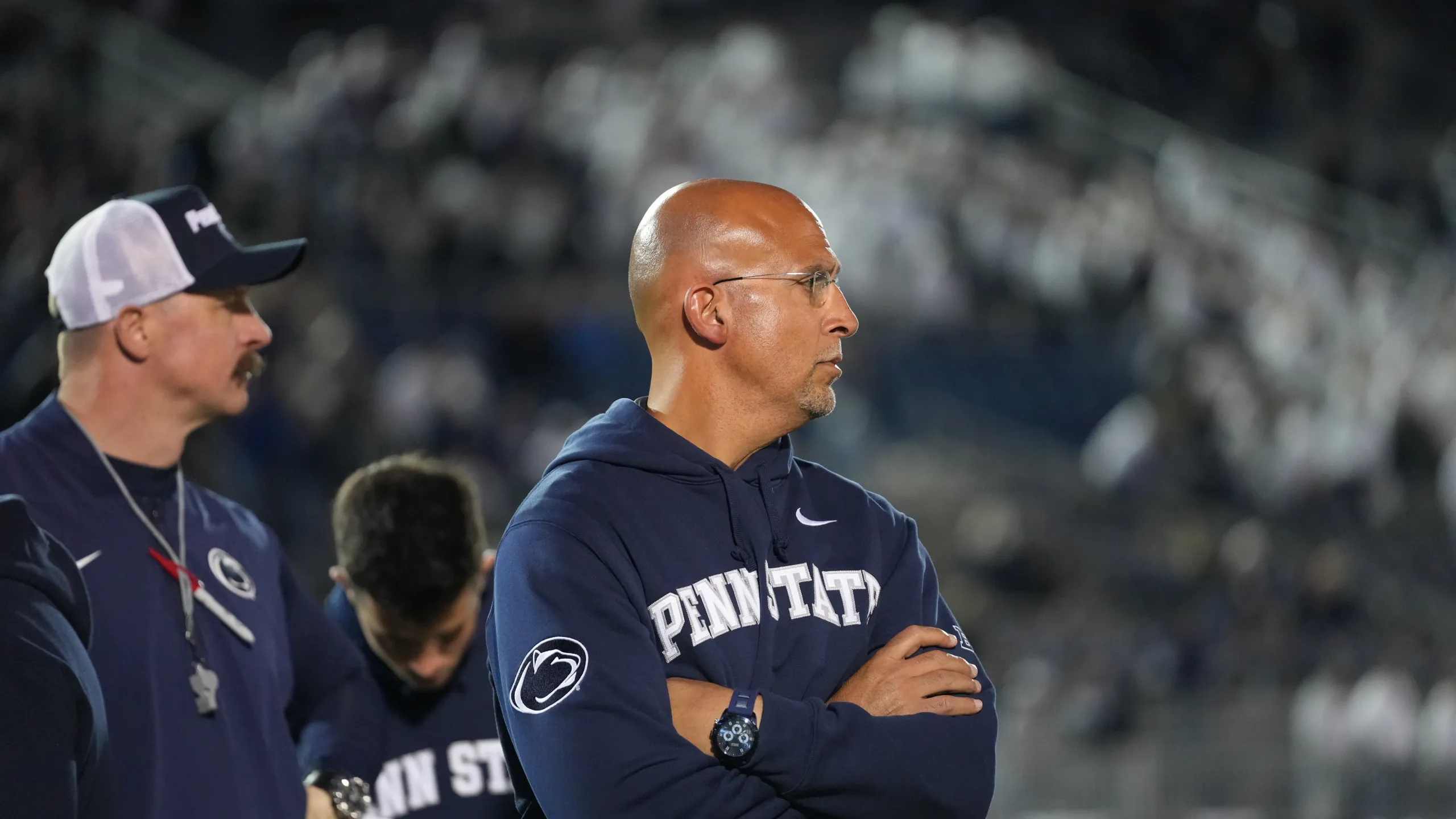 Penn State's head coach James Franklin reacts following an NCAA college football game against Northwestern, Saturday, Oct. 11, 2025, in State College, Pa. (AP Photo/Sam Balkansky)