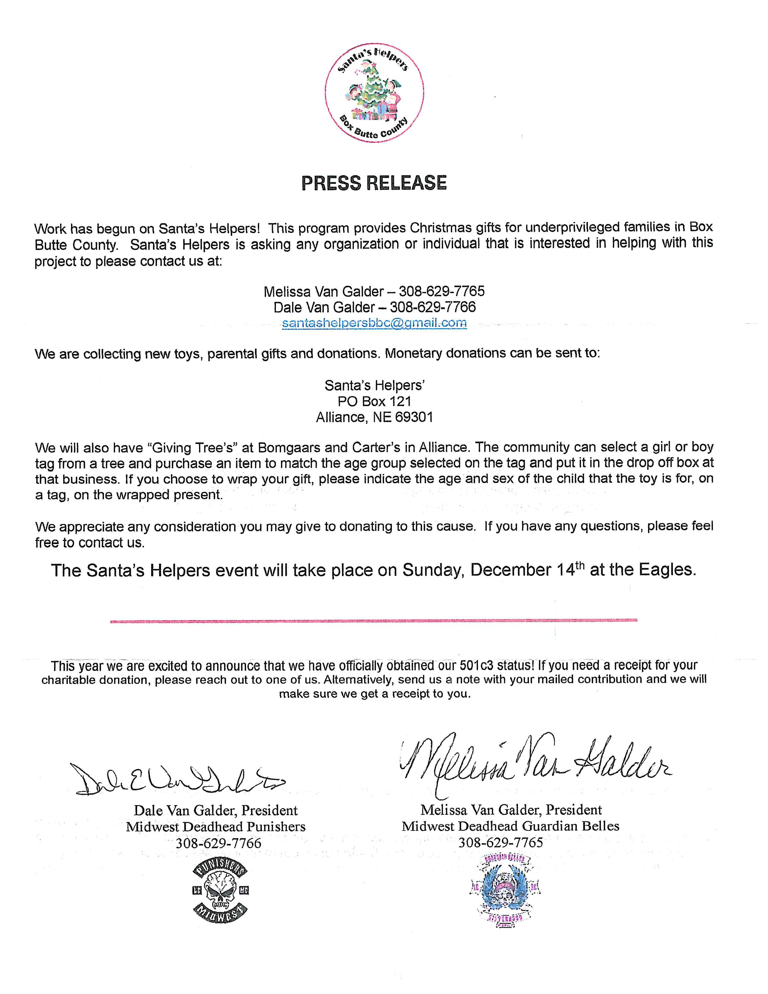 Santa's Helpers event information