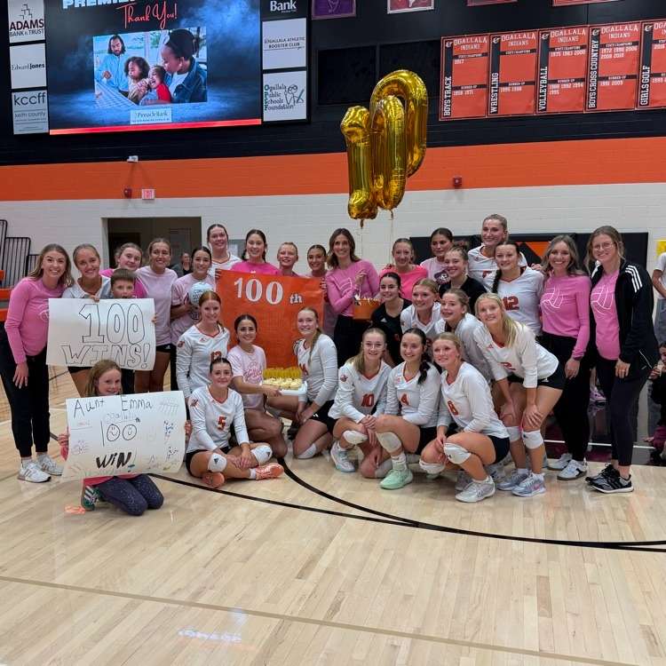 Ogallala Volleyball Coach Emma Trammell wins 100th career match as coach. Trammell a 2012 Ogallala graduate is in her 4th year as the Indians Head Coach.