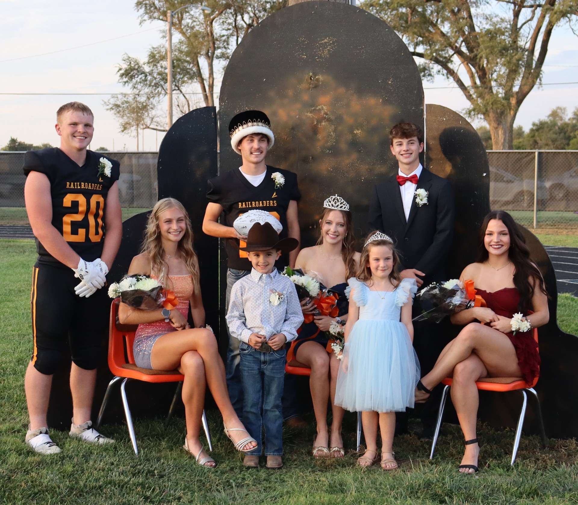 (Back row left to right): Candidate Carson Schartz, son of Jake and Jennifer Schartz; King Tracyn Bollig, son of Preston and Annie Bollig; Candidate Jaren Frickey, son of Brian and Michelle Frickey.&nbsp;(Front row left to right):  Candidate Avery Boydston, daughter of Monte and Deidre Boydston; Crown Bearer Layton Bittel, son of Logan and Courtney Bittel; Queen Sienna Schmidt, daughter of Dick and Shannon Schmidt; Flower Girl Brynlee Honas, daughter of Cody and Megan Honas; Candidate Raegan Jimenez, daughter of Javi and Jessica Jimenez.