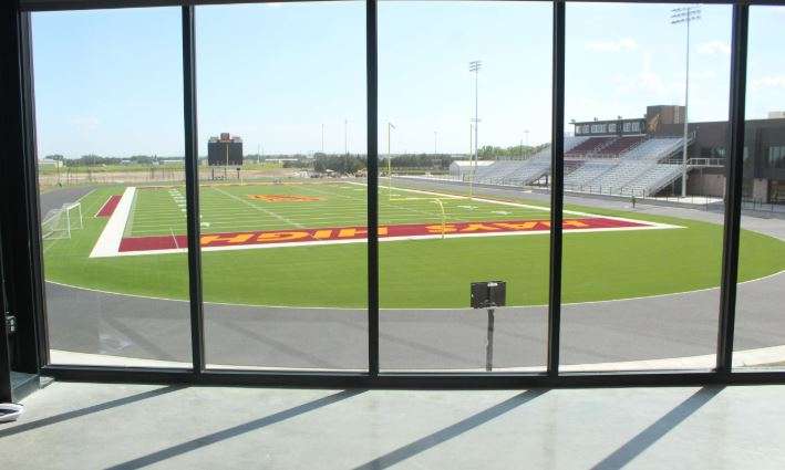 

View of the new Hays High football field from the lower floor commons. Photo by Cristina Janney/Hays Post