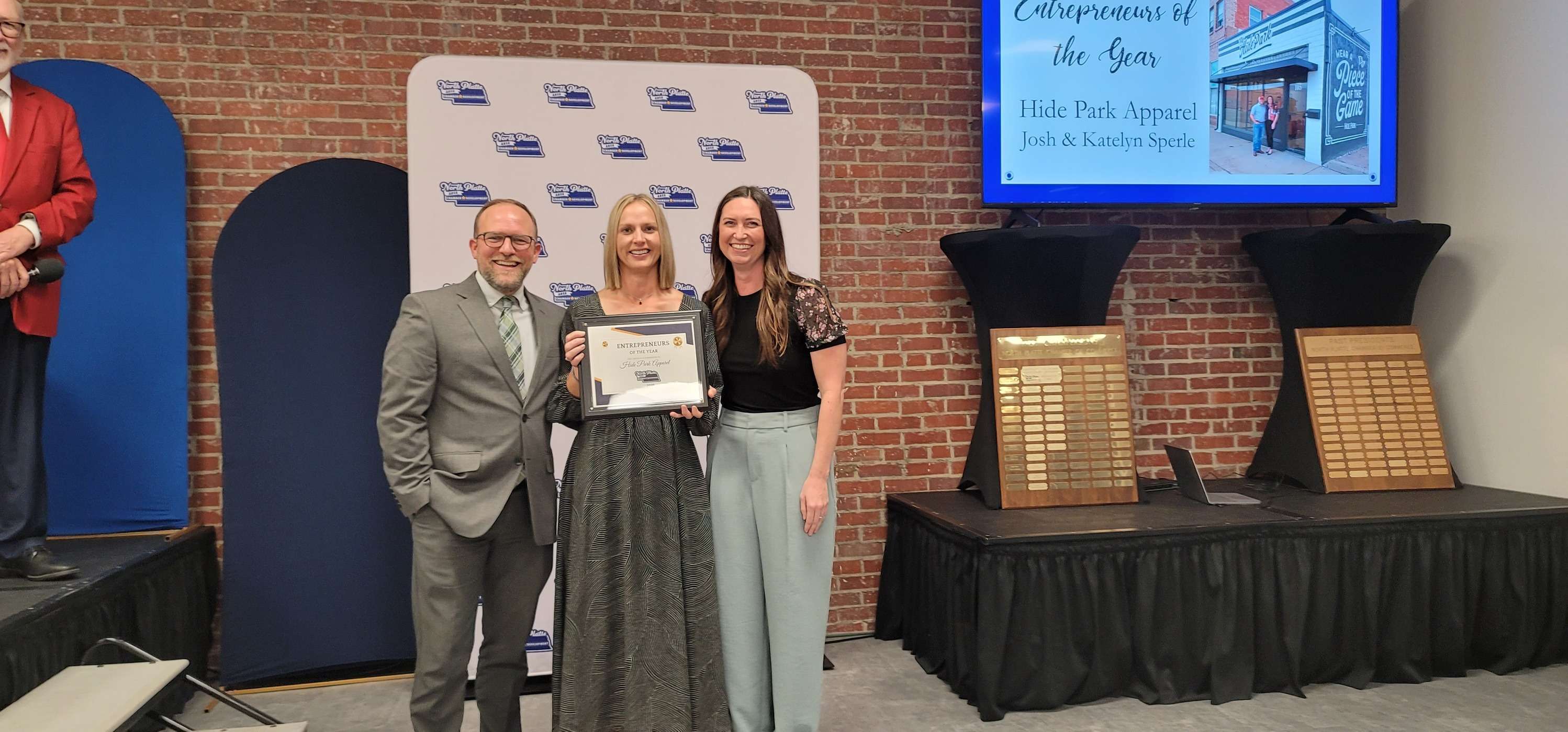 Josh and Katelyn Sperle's Hide Park Apparel is awarded Entrepreneur of the Year at this year's annual Chamber Meeting. (Photo Courtesy North Platte Chamber & Development)