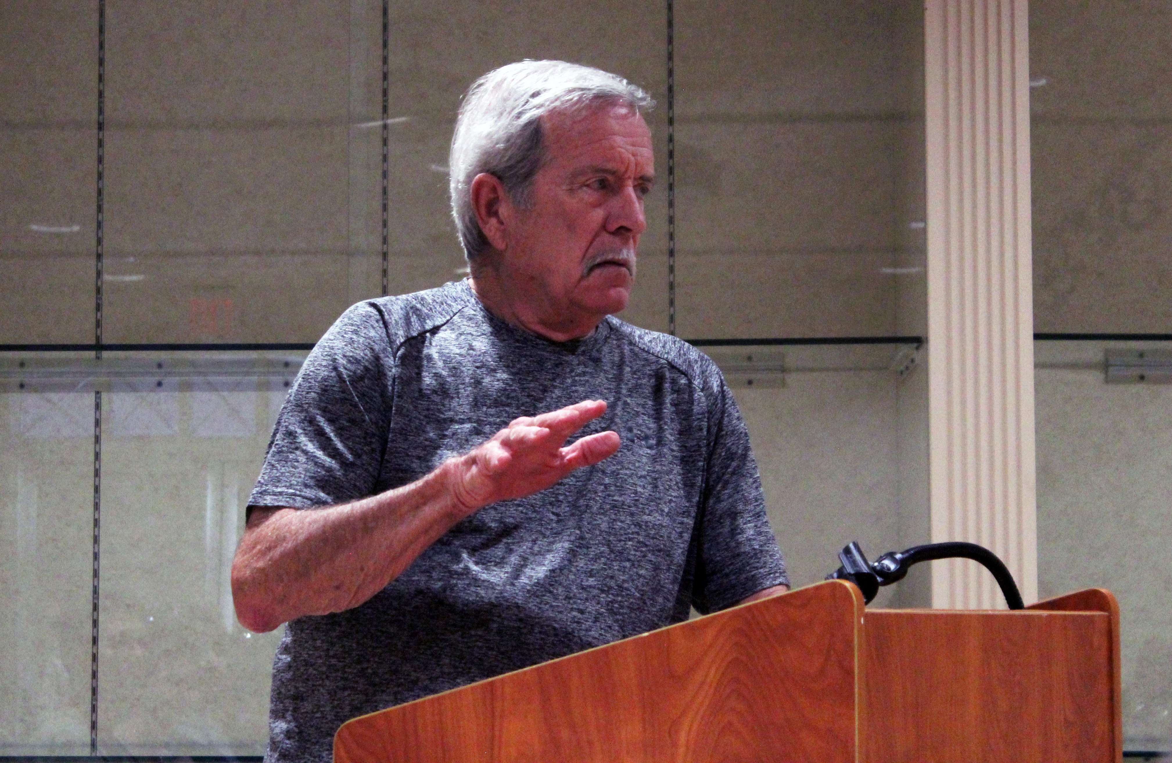 John Pyle, Hays resident, compared some of the books in the young adult section to Hustler or Playboy. at a meeting of the library board on Wednesday. Photo by Cristina Janney/Hays Post