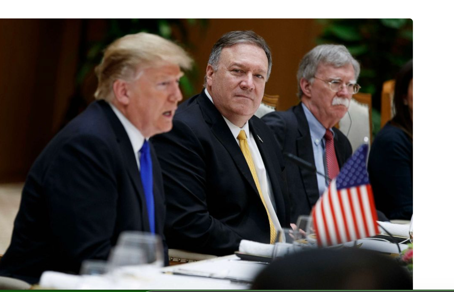 File photo John Bolton, right, sits with former Kansas Congressman, Trump CIA Director Mike Pompeo and the President during a meeting in Vietnam in 2019-image courtesy CSPAN