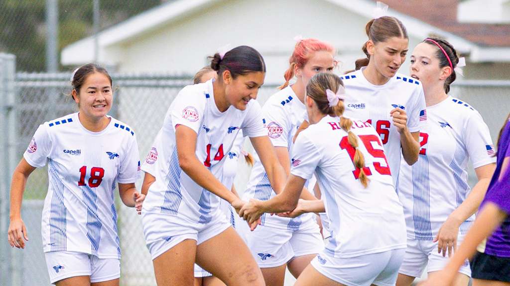 Freshman Isabela Puccinelli celebrates her seventh goal of the season early in Saturday's 1-1 draw with the Butler Grizzlies at the Salthawk Soccer Complex. (Sydney Holzrichter/Blue Dragon Sports Information)