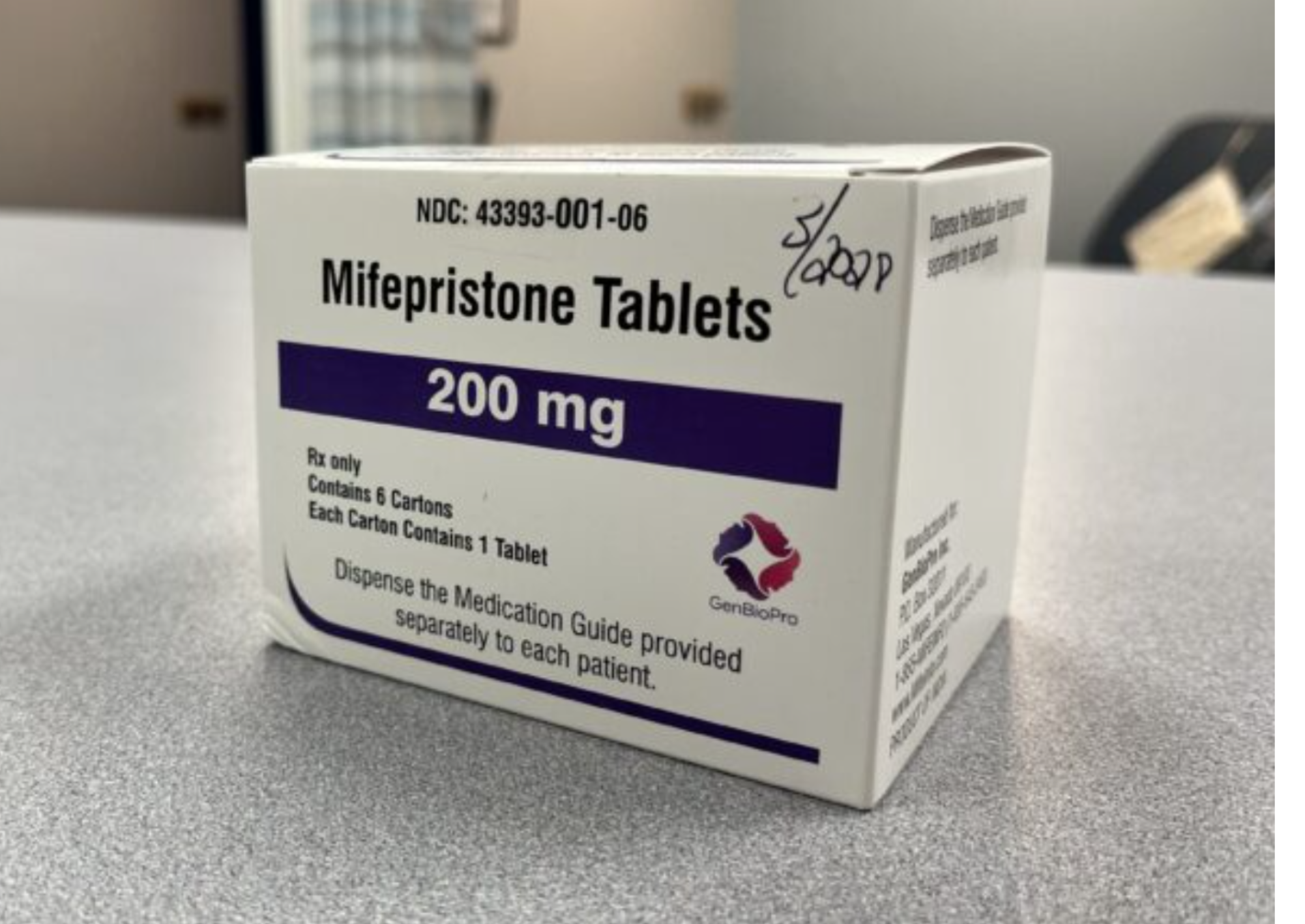 Mifepristone, a common abortion-inducing medication, sits on a counter in Planned Parenthood’s Omaha Health Center. (Erin Bamer/Nebraska Examiner)