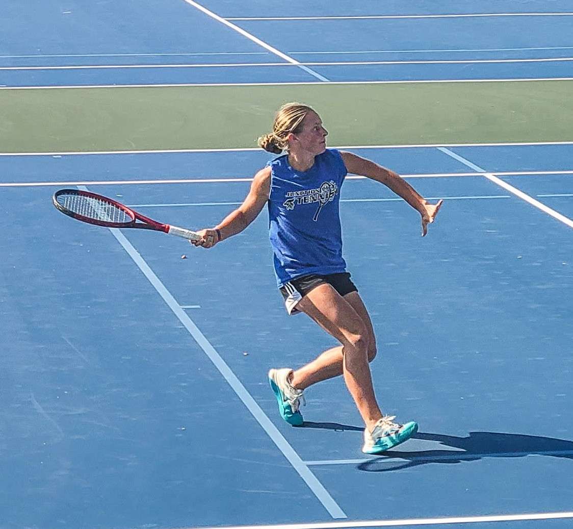 Hannah Micheel represents the Junction City Lady Jay Tennis team by placing Ninth at State Tennis in Olathe. 