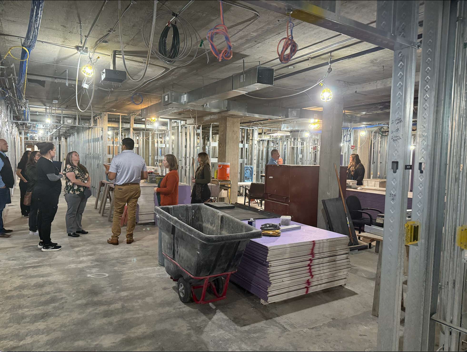 The High Plains Mental Health Crisis Intervention Center is taking shape on the third floor of the Hadley Center. In the background is the catering kitchen for the center. In the foreground is the medication station. In the middle will be the nurses' station. Photo by Cristina Janney/Hays Post