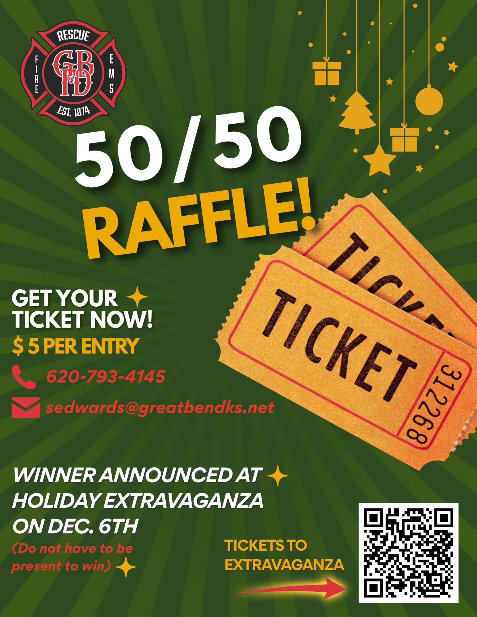 Great Bend FD kicks off 50/50 Raffle ahead of 3rd annual Holiday extravaganza. Courtesy of City of Great Bend