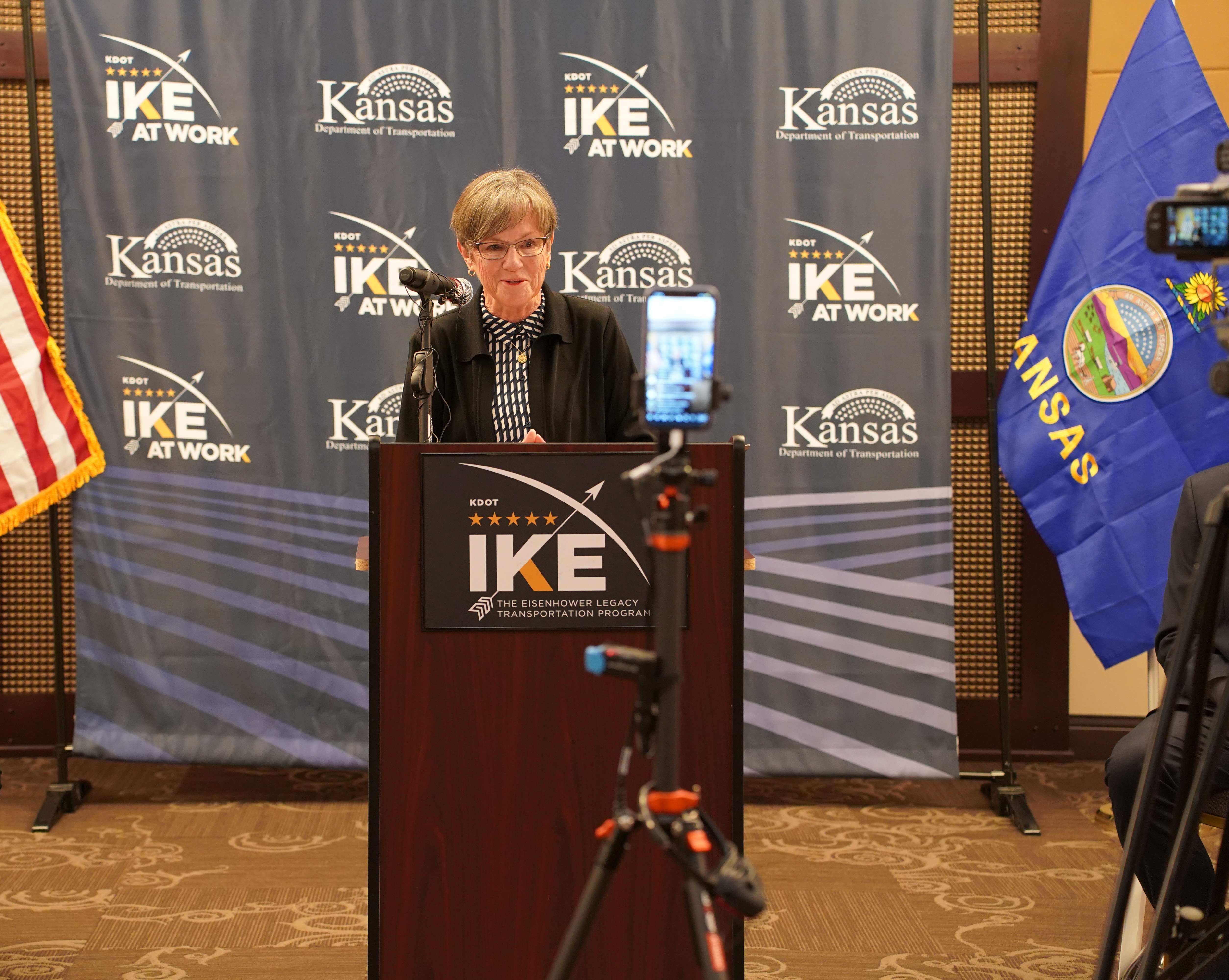 Gov. Laura Kelly announces new modernization highway projects Oct. 22 in Lindsborg. Photo by State of Kansas