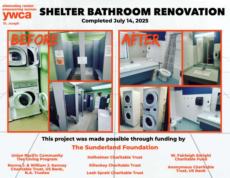 A before and after of the bathroom renovation project at the YWCA/ Photo courtesy of the YWCA