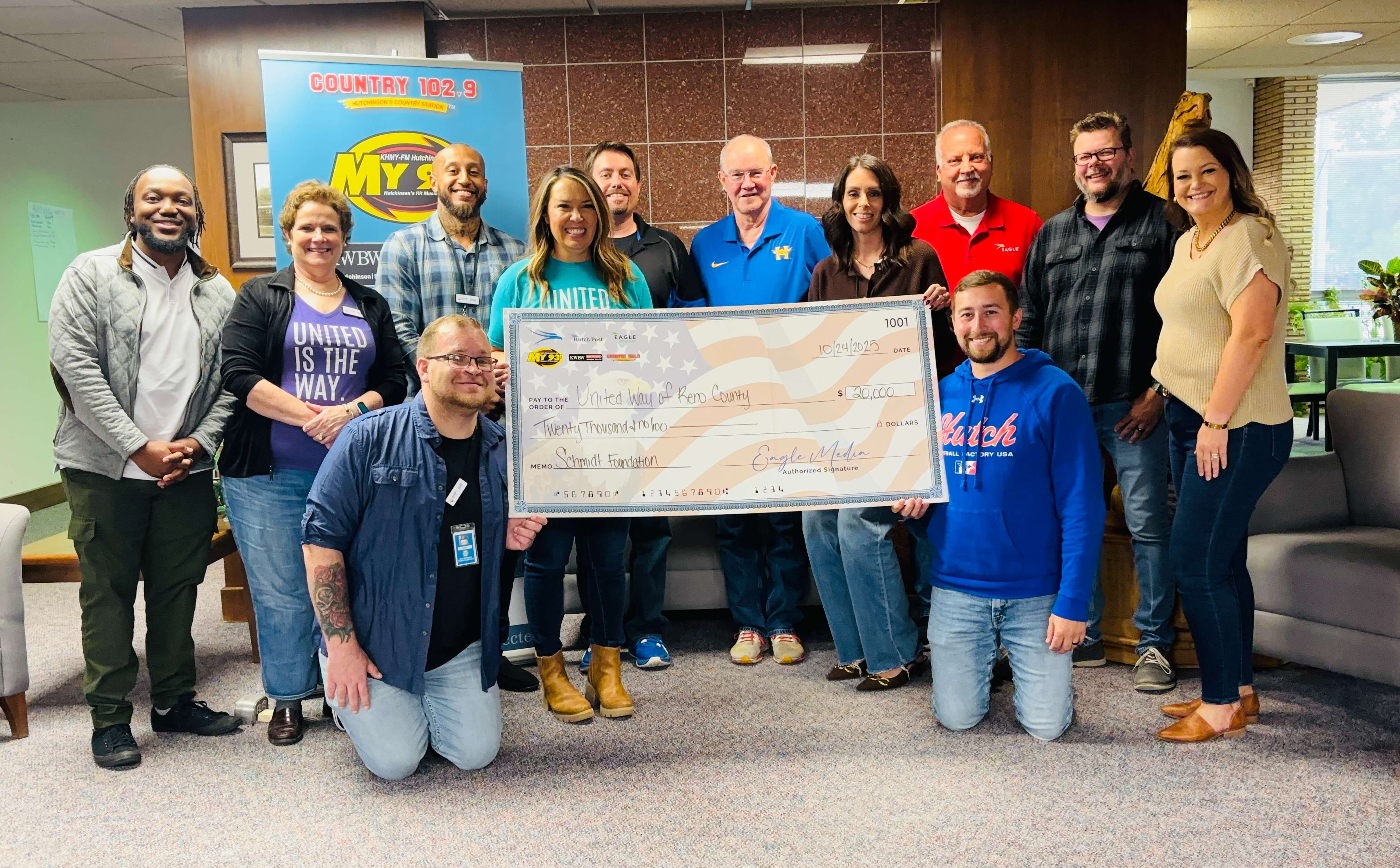 Eagle Media on behalf of the Schmidt Foundation is proud to present $20,000 to the United Way of Reno County. (Hutch Post photo)