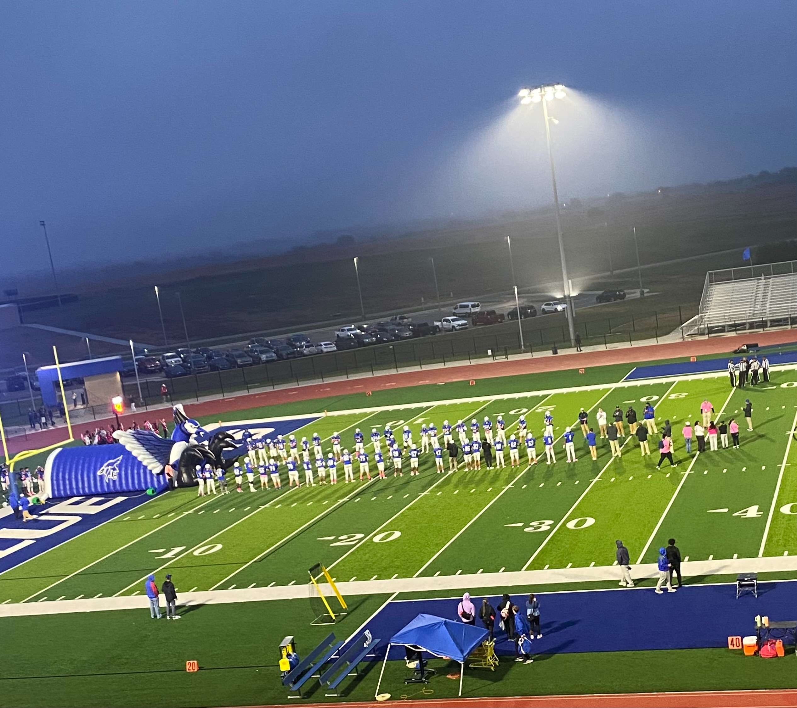 The Senior class ran out of the tunnel and onto the field being recognized on senior night at Blue Jay Stadium.