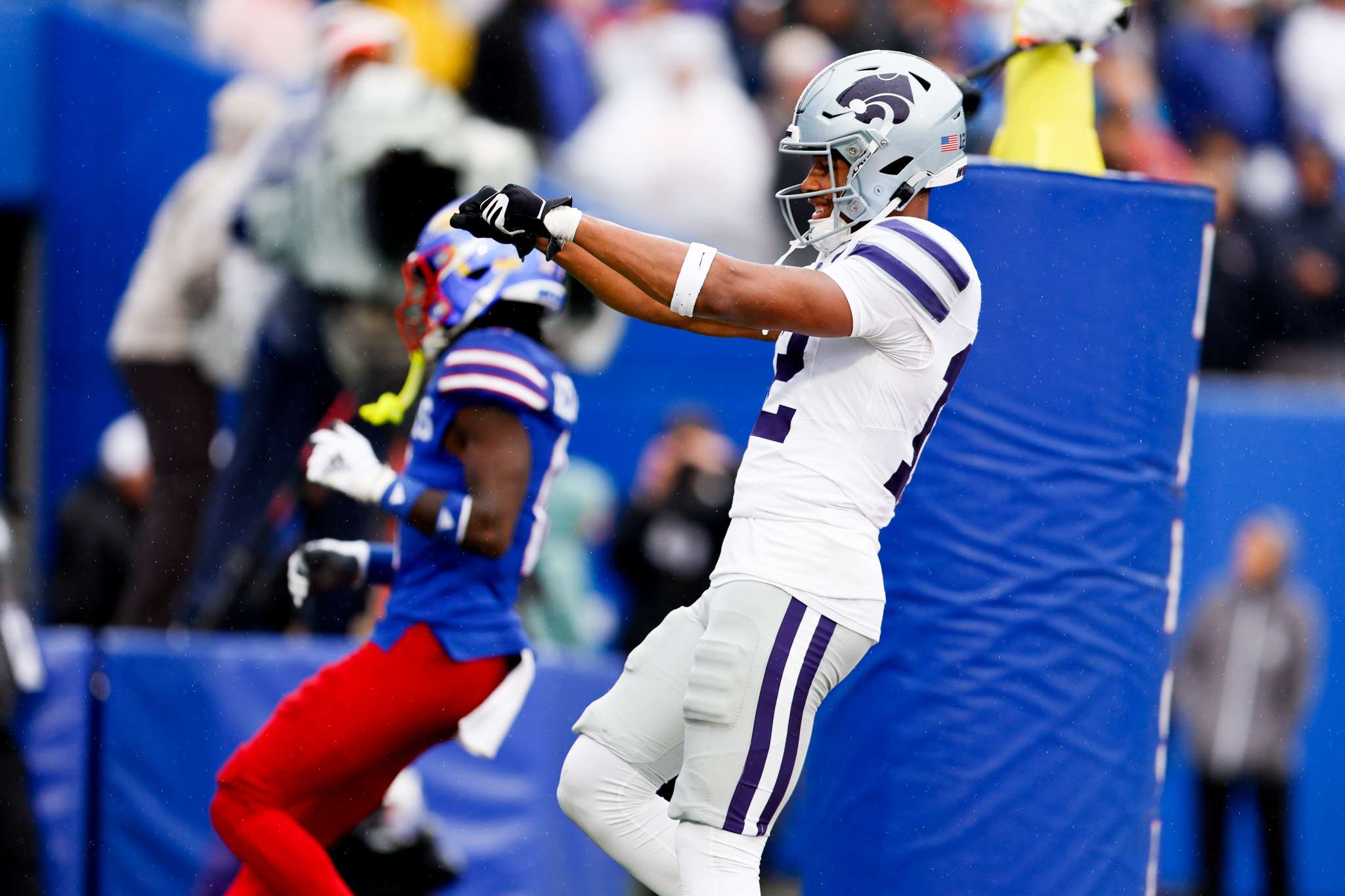Jaron Tibbs raced to the endzone for a 27 yard touchdown pass, which gave Kansas State a two score lead on way to a 42-17 win in the Sunflower Showdown, the 17th straight victory for the Wildcats in the rivalry battle against Kansas/ Photo courtesy of K State Football on X