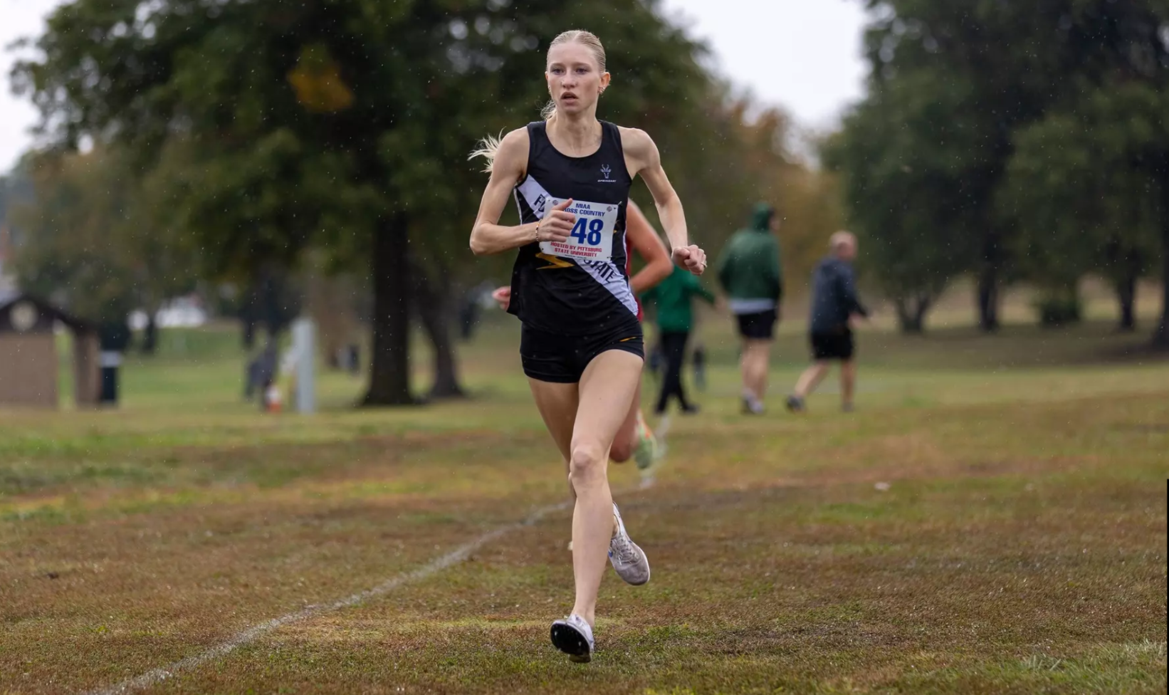 Fort Hays State's Emily Dierks-McCullough wins her second straight MIAA Cross Country championship Saturday, October 25, 2025 in Pittsburg, Kan. (FHSU Athletics photo/Brandon Ngo-PSU)