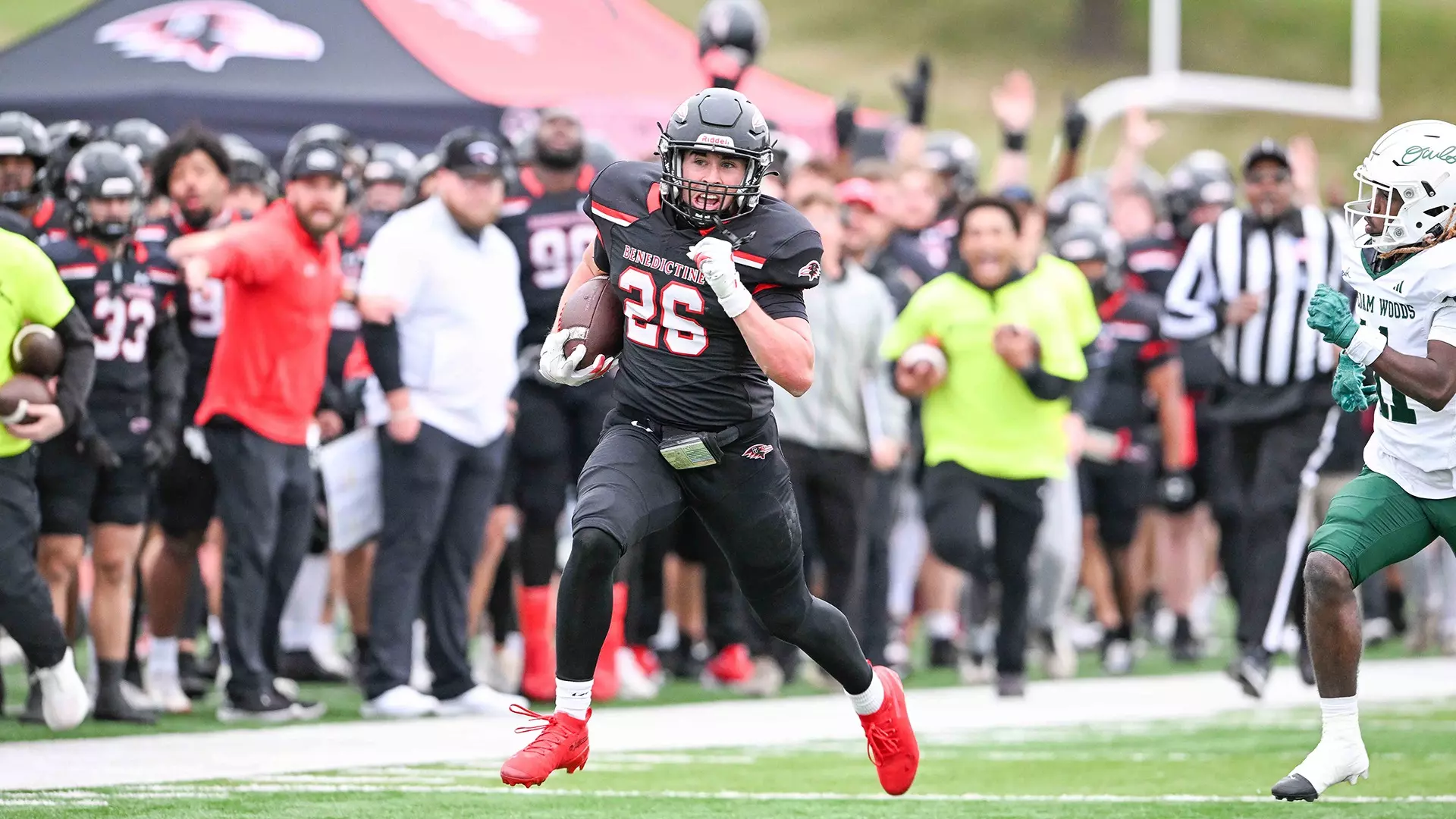 Luke McCormick rushed for 118 yards and a touchdown as Benedictine crushed William Woods 78-3 on Homecoming/ Photo courtesy of Todd Nugent-Benedictine Athletics
