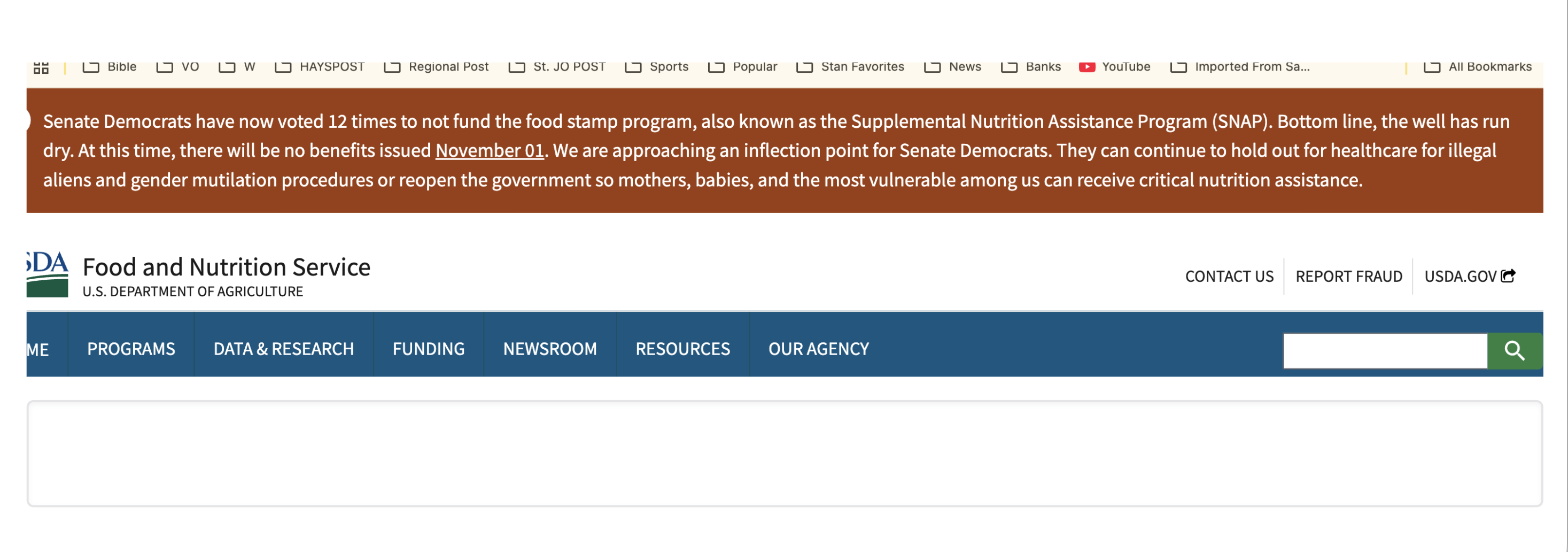 Notice posted on USDA web site on Sunday