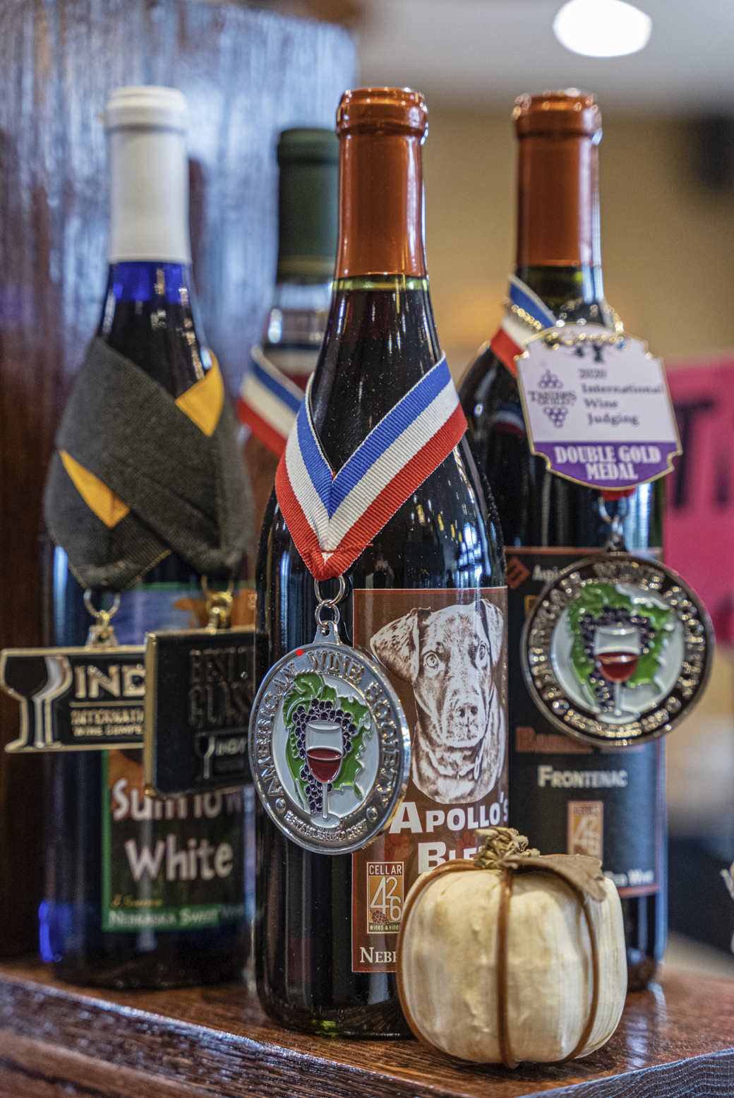 Award Winning Cellar 426 with their Summer Blush earning Best of Show Rosé, Origin 2552  Itasca winning Best of Class Itasca, Apollo's Blend taking Best of Class Red Blend, and Bluejay Edelweiss capturing  Best of Class Other White. (Courtesy Nebraska Winery and Grape Growers Association)