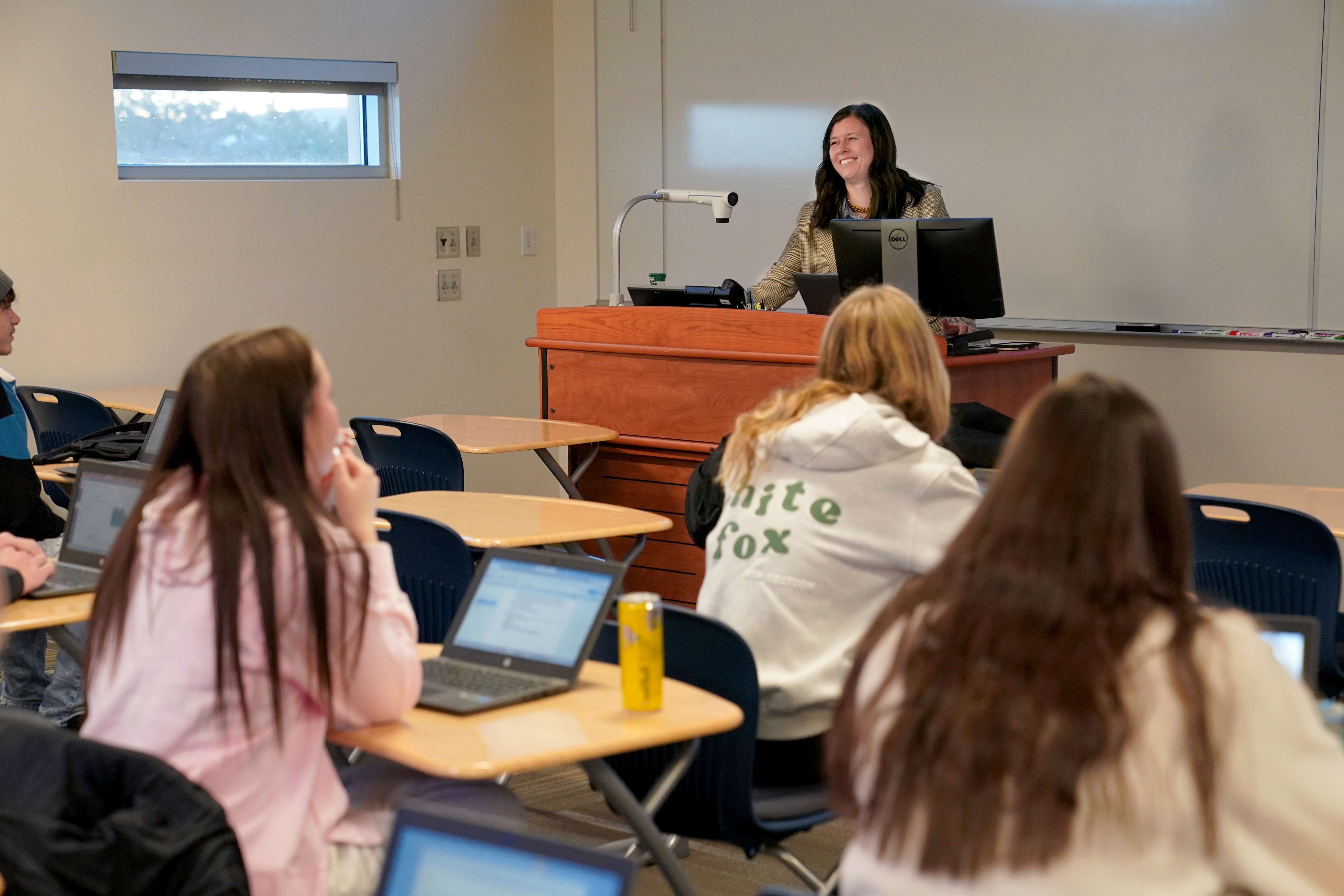 <i>Mid-Plains Community College Math Instructor Alexa McCall teaches early entry high schoolers during class last spring at the MPCC Health and Science Center in North Platte. (Courtesy MPCC)</i>