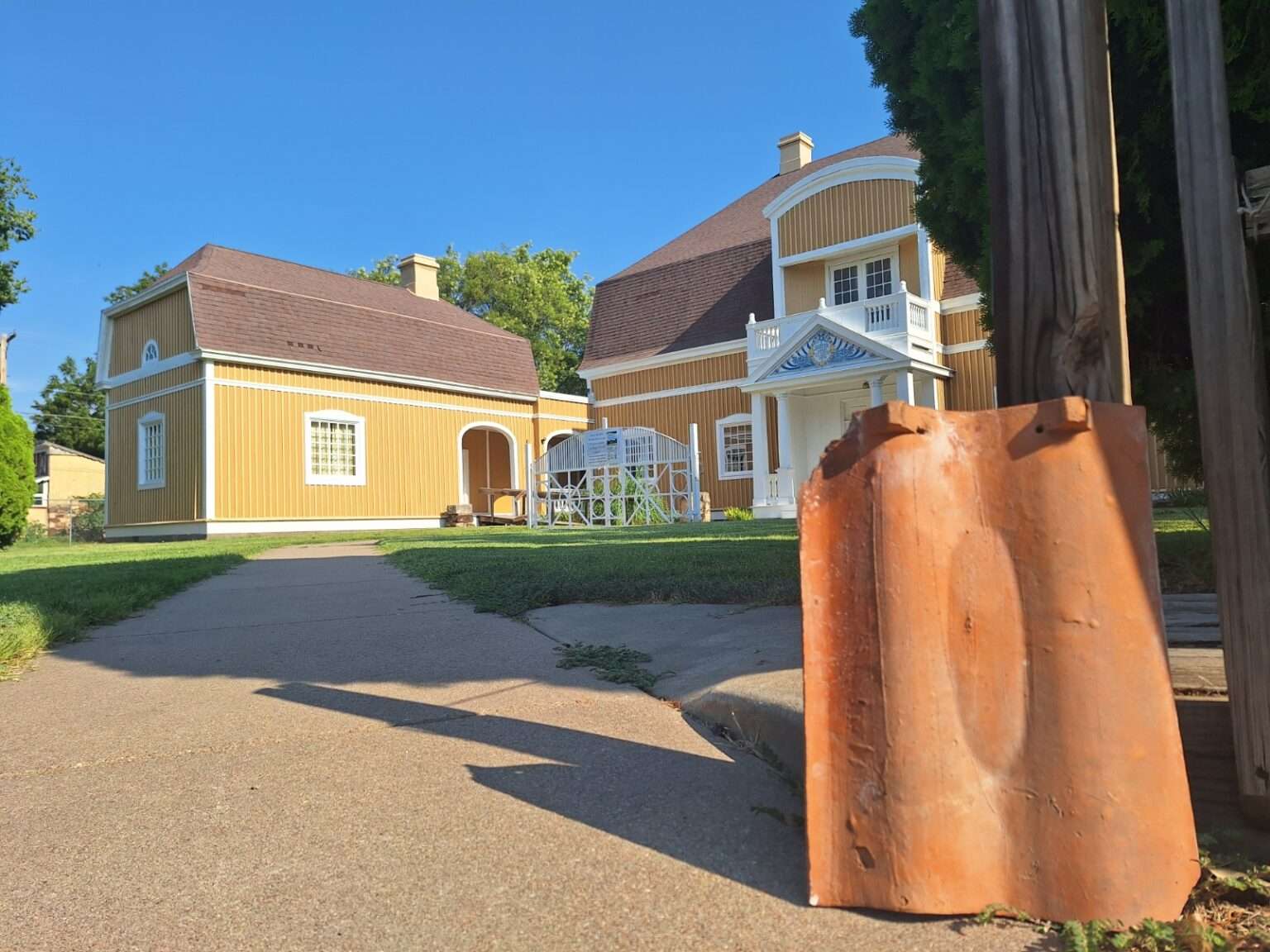 Composite Brava “Spanish Barrel” tile roofing in antique clay color. Courtesy of Lindsborg Old Mill & Swedish Heritage Museum 