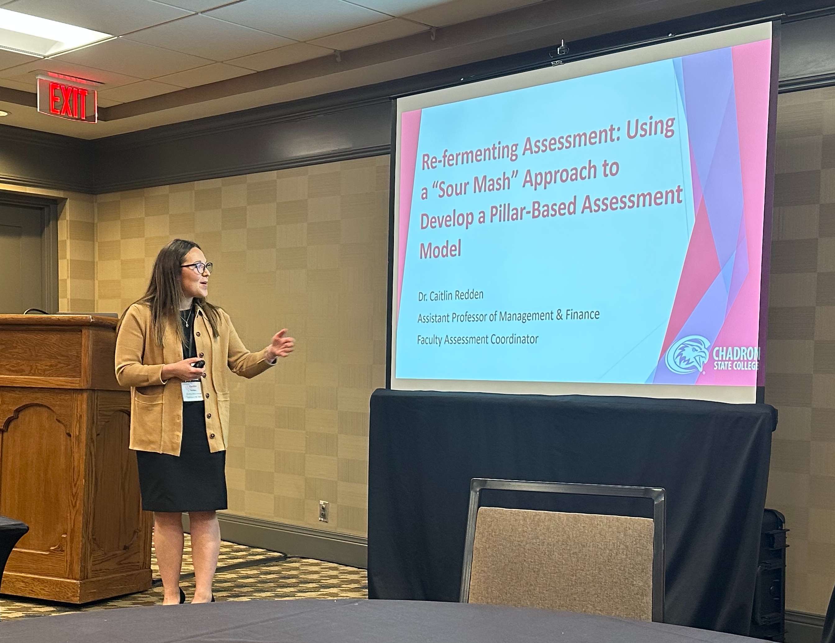 Chadron State College Assistant Professor Dr. Caitlin Redden speaks at a national Association for General & Liberal Studies conference in Louisville, Kentucky, on Oct. 3, 2025. (Courtesy image, used with permission)