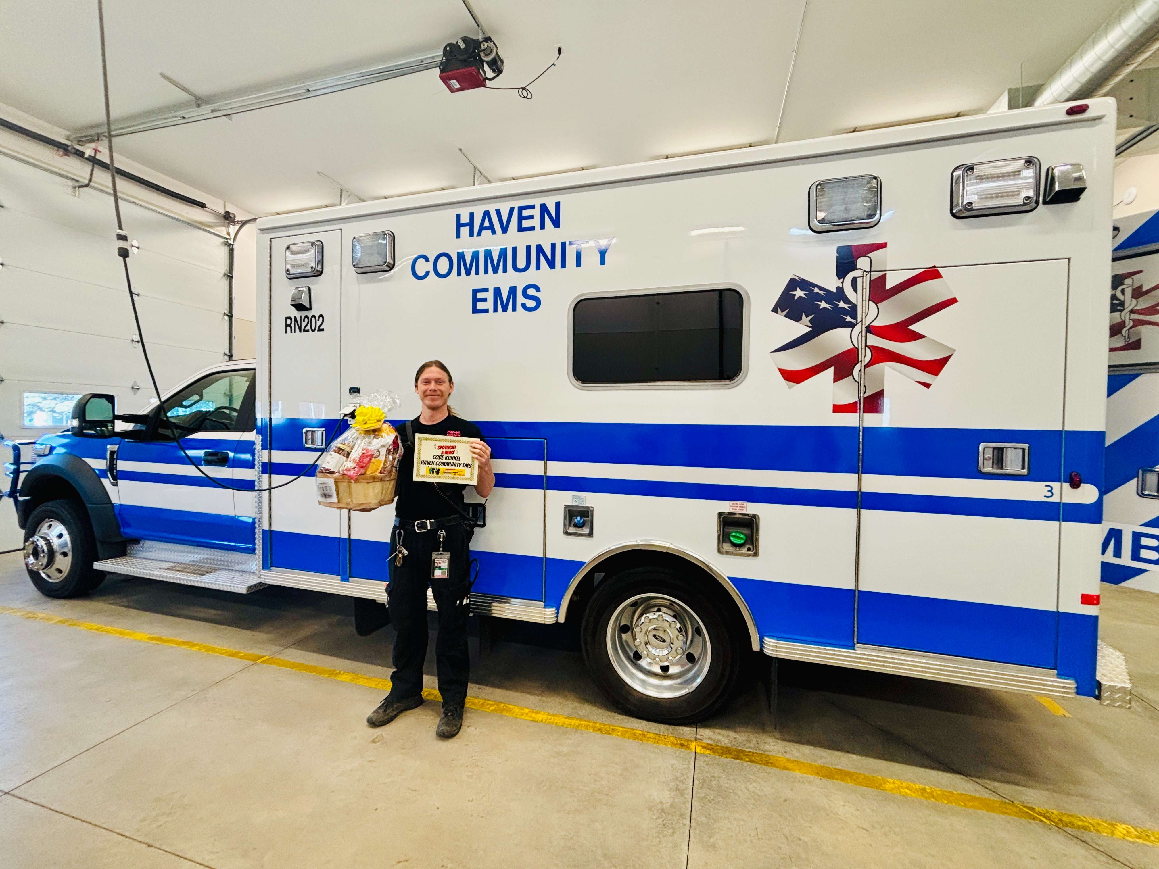 Haven Community EMS Paramedic Cobe Kunkel was honored with the First Responder of the Month for October, presented by Eagle Media and Allen Samuels Chrysler Dodge JEEP Ram. (Hutch Post Photo)