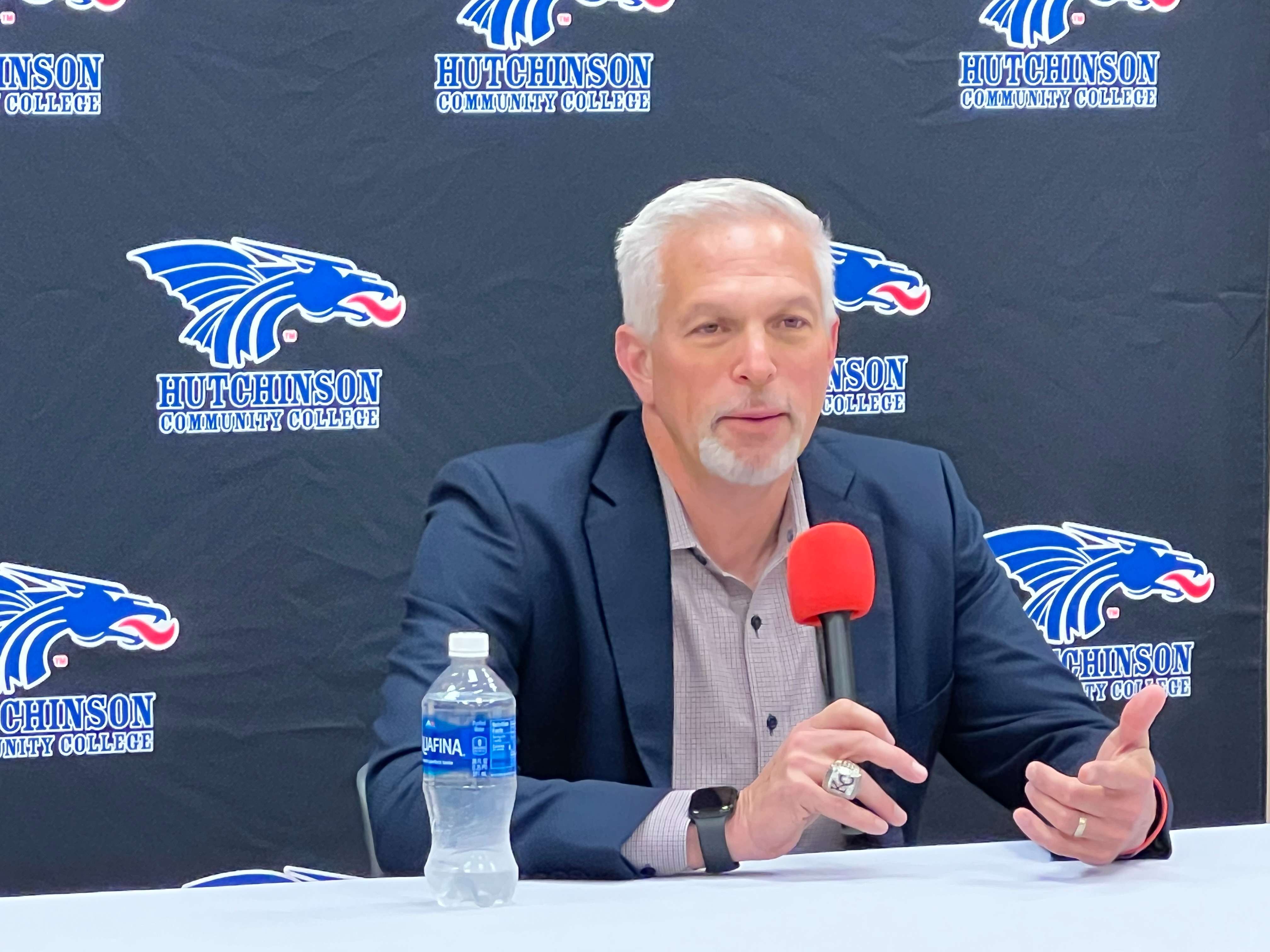 Kansas City Royals broadcaster Joel Goldberg speaking at the press conference ahead of the final Dillon Lecture Series for 2025 at the Hutchinson Sports Arena. (Hutch Post Photo/Sean Boston)