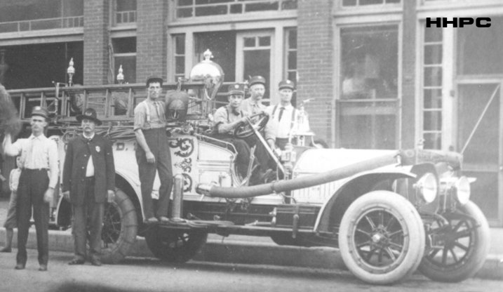 Fire Station No. 3 - Hose Company No. 3 on truck at work - 1912. Courtesy of the Conard-Harmon Collection.