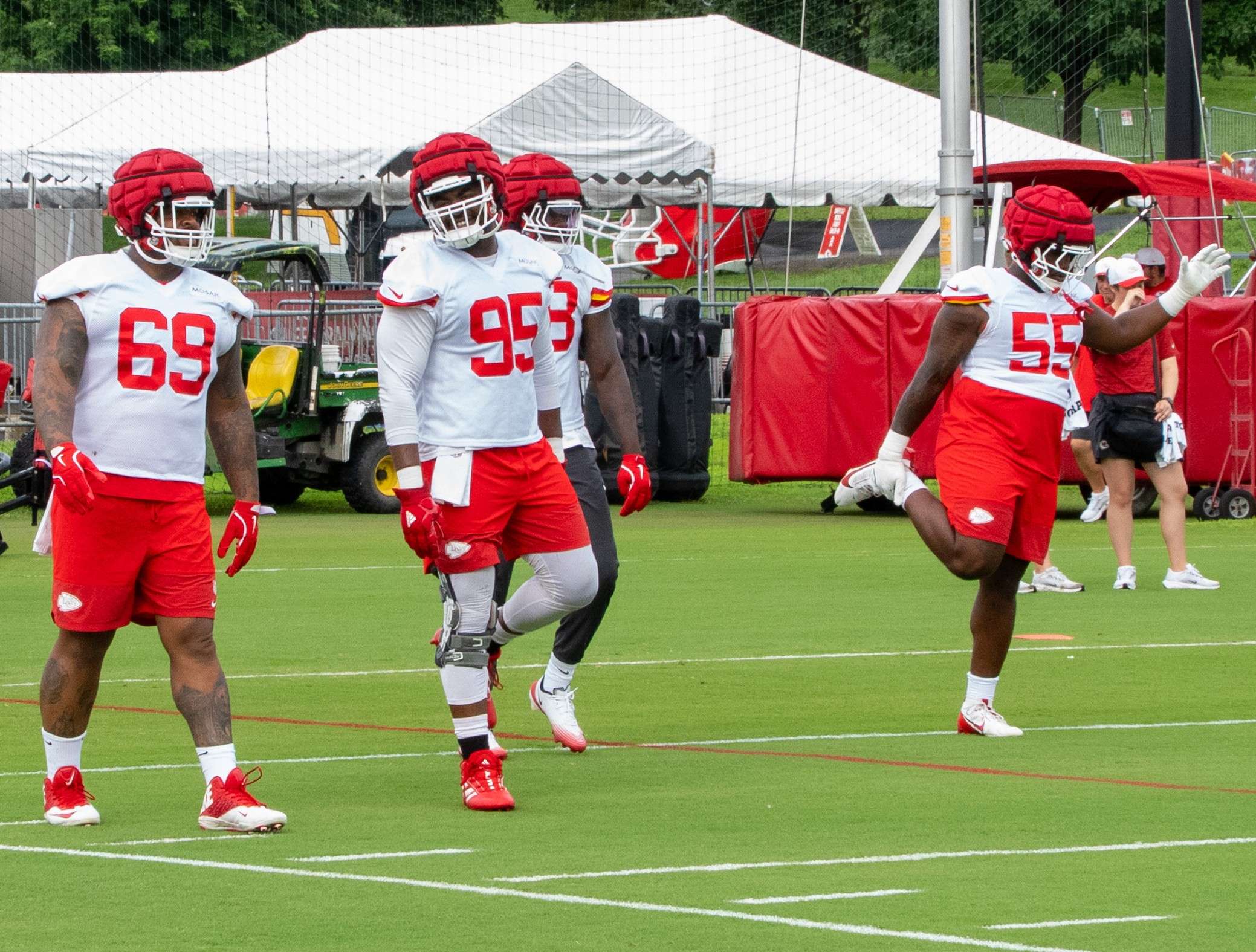 Mike Pennel (69) and Chris Jones (95) warm up during Kansas City Chiefs Training Camp in St. Joseph/ Photo by Justin Peacock