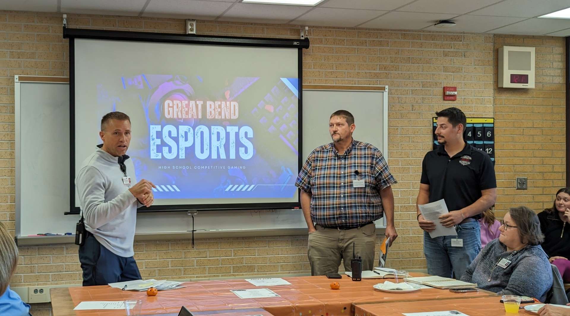 GBHS Activities Director Matt Westerhaus, ESports coach Jake Hofflinger, and assistant coach Kindric Castro presented a proposal for the new activity during Wednesday's USD 428 Board of Education luncheon. (photo by USD 428)