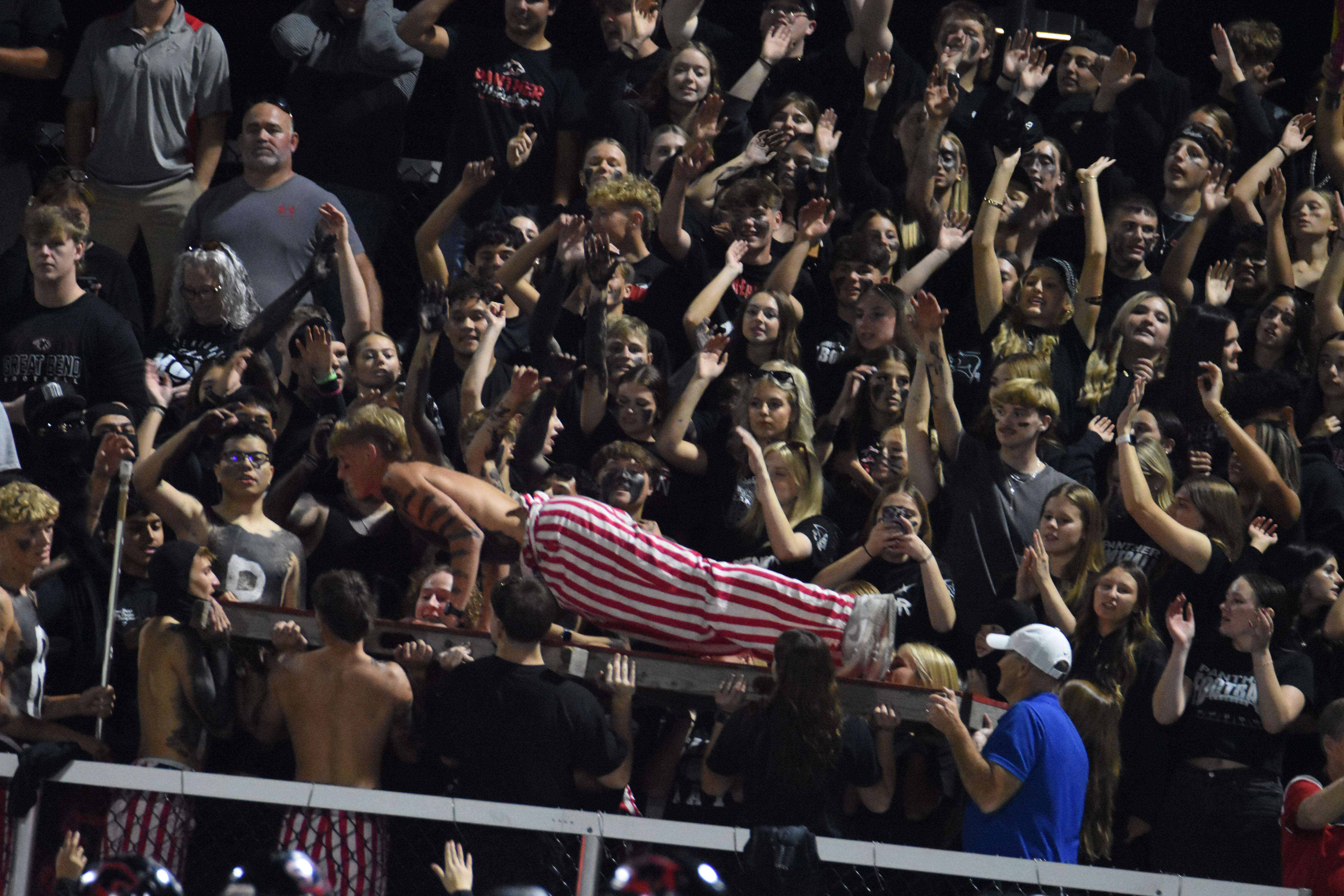 The GBHS student body counts Stroup's push-ups - one for every Panther point scored - after each touchdown.
