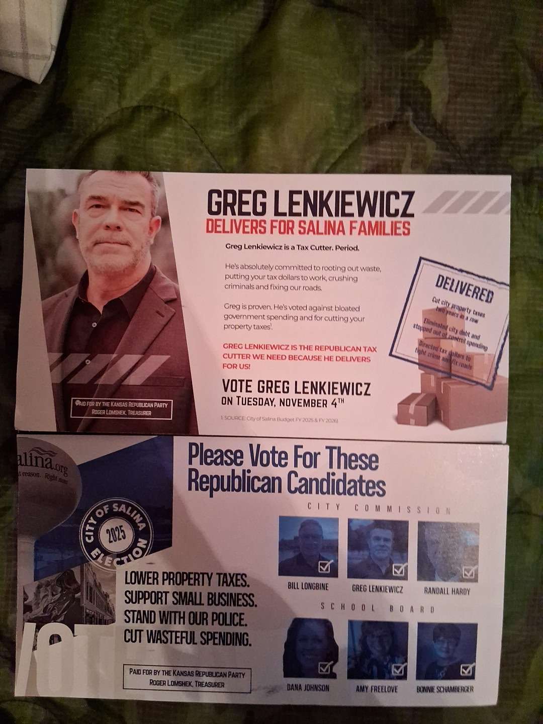 Kansas GOP mailer for City Commission and current Salina Mayor (as of Thursday, October 30) Greg Lenkiewicz. Courtesy photo