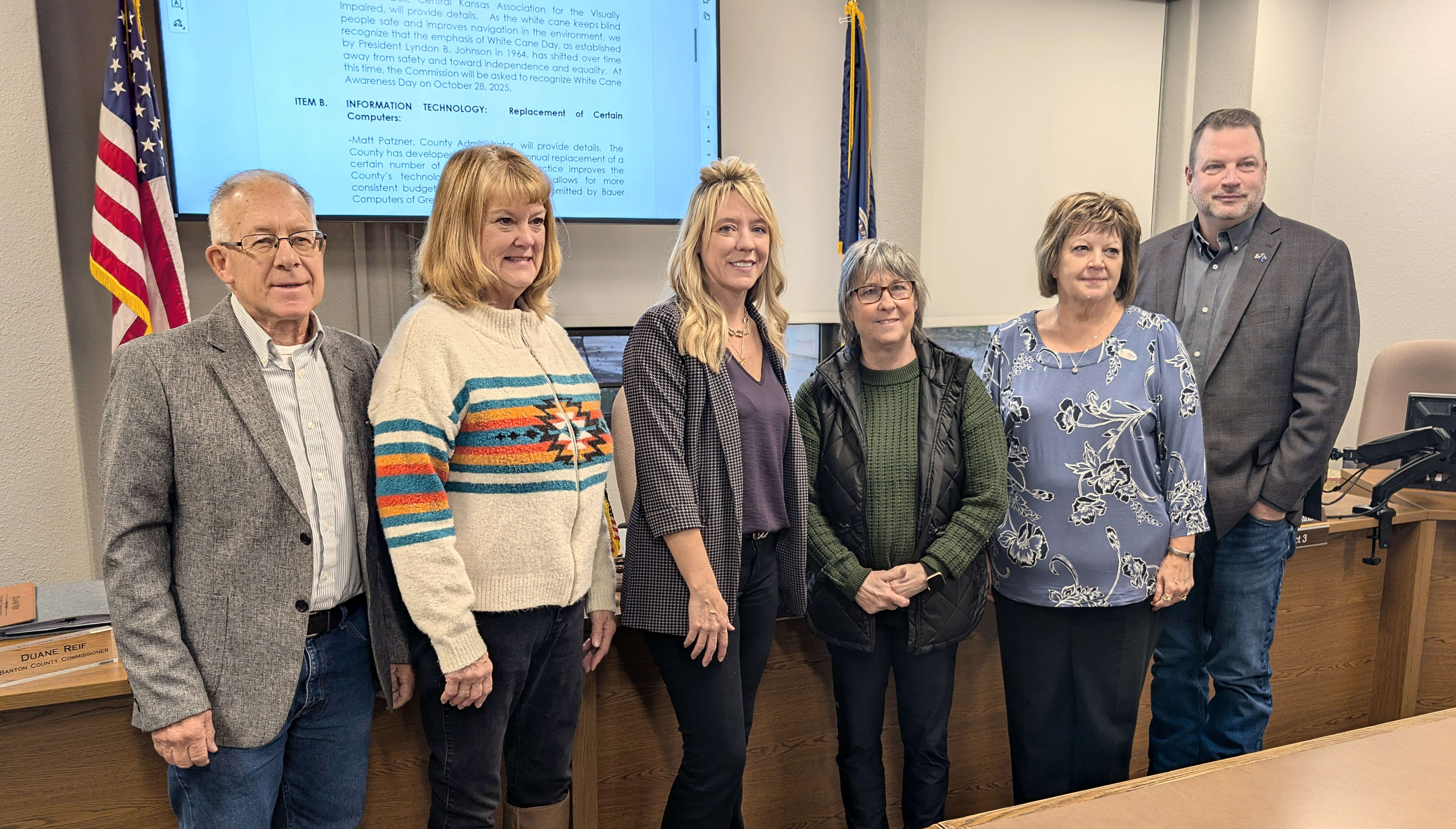 &nbsp;Barton County commissioners join Sharna Doll, of the Central Kansas Association for the Visually Impaired, in declaring Tuesday as White Cane Awareness Day&nbsp;during the Commission meeting Tuesday morning.