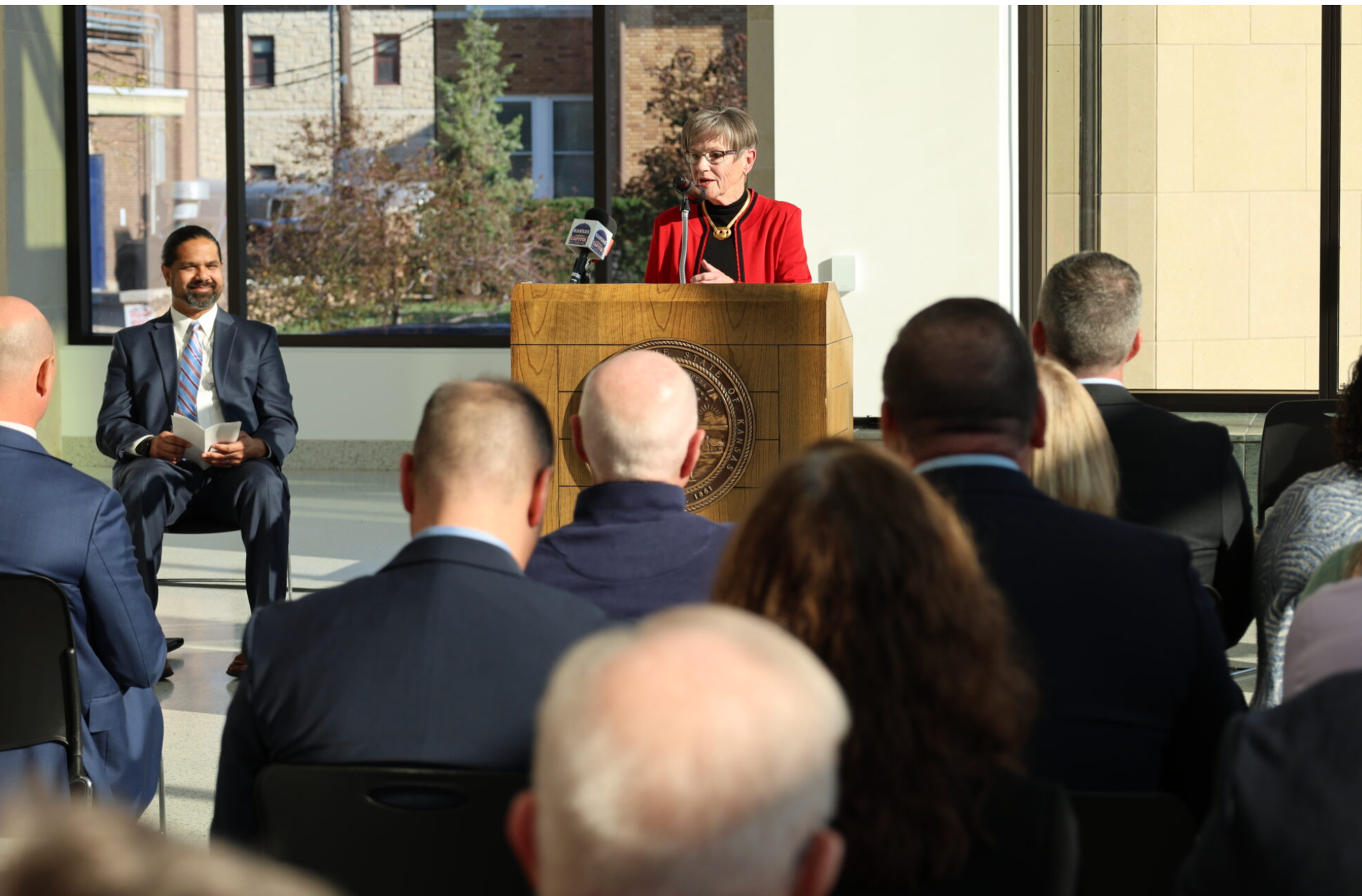 Governor Laura Kelly spoke Oct. 30, 2025, at the ribbon-cutting for the Robert B. Docking State Office Building in Topeka. (Submitted)