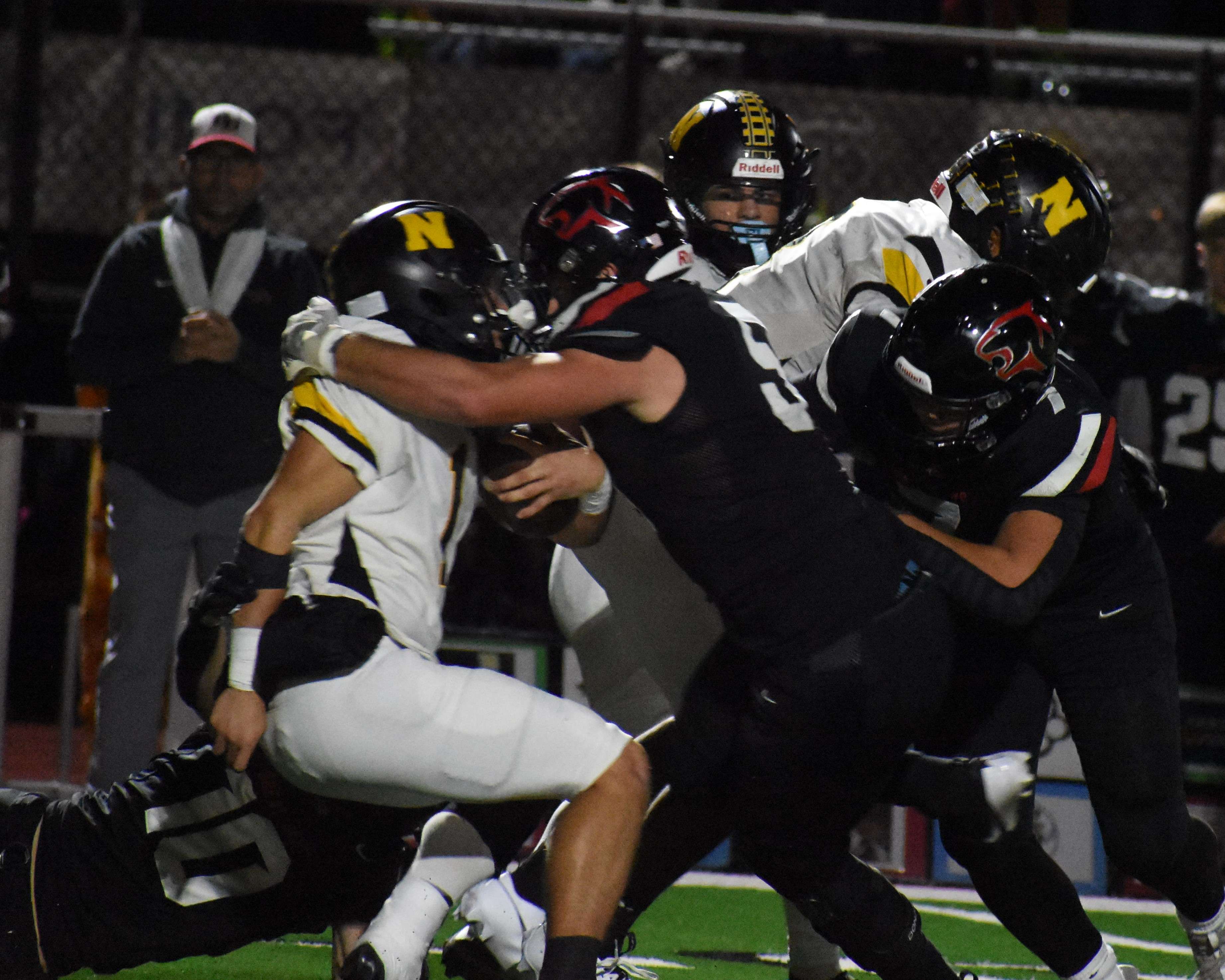 Panther senior Trenton Kern wraps up Newton quarterback Kane Wise during Friday's 49-14 win over the Railers. Great Bend allowed just 29 yards on 19 carries in the first half while rushing for 345 yards and five touchdowns on just 13 attempts.