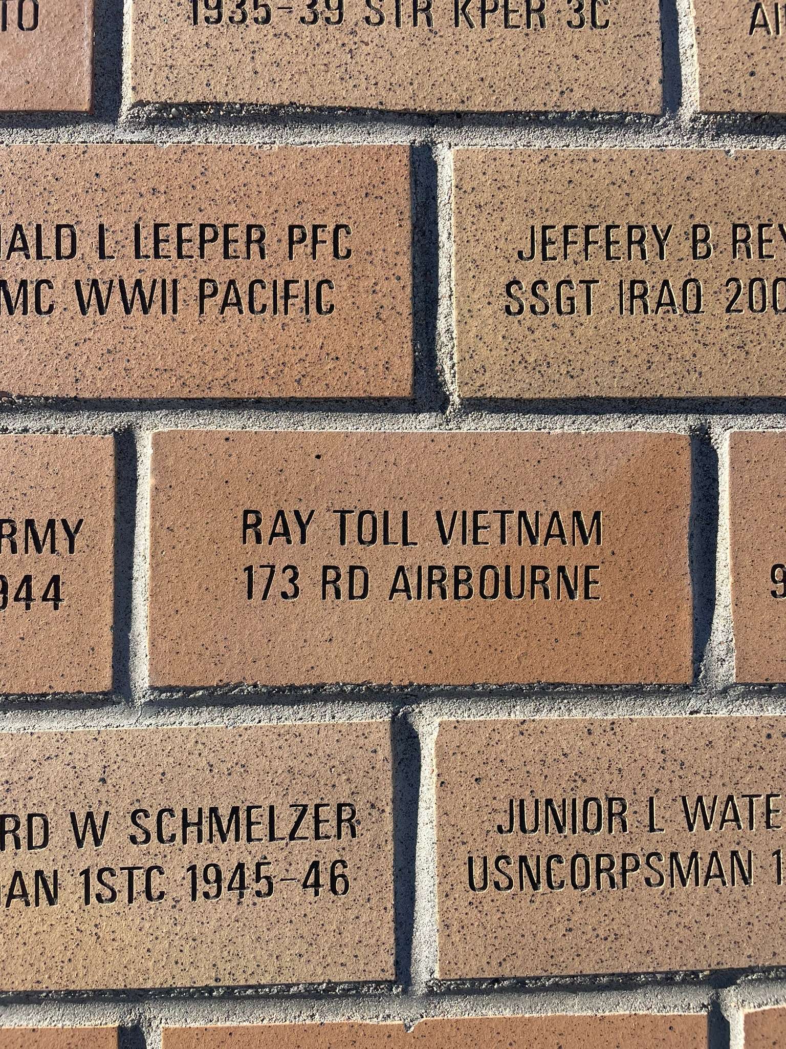 <i>Ray Toll's brick at North Platte Nebraska's veterans memorial. Courtesy photo</i>