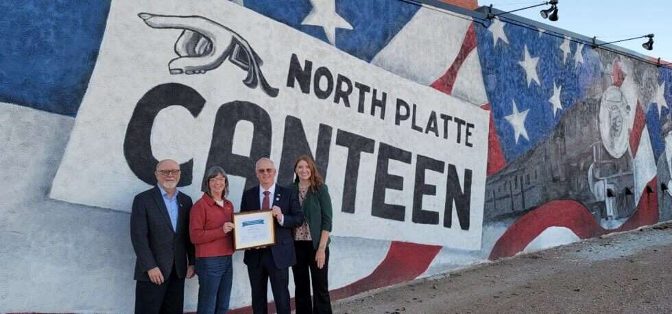 Pictured from left to right: Gary Person, President/CEO, North Platte Area Chamber & Development; Micaela Wuehler, Chair of Lincoln County Commissioners; Brandon Kelliher, Mayor of North Platte; Cassie Condon, Vice President of Operations, North Platte Area Chamber & Development