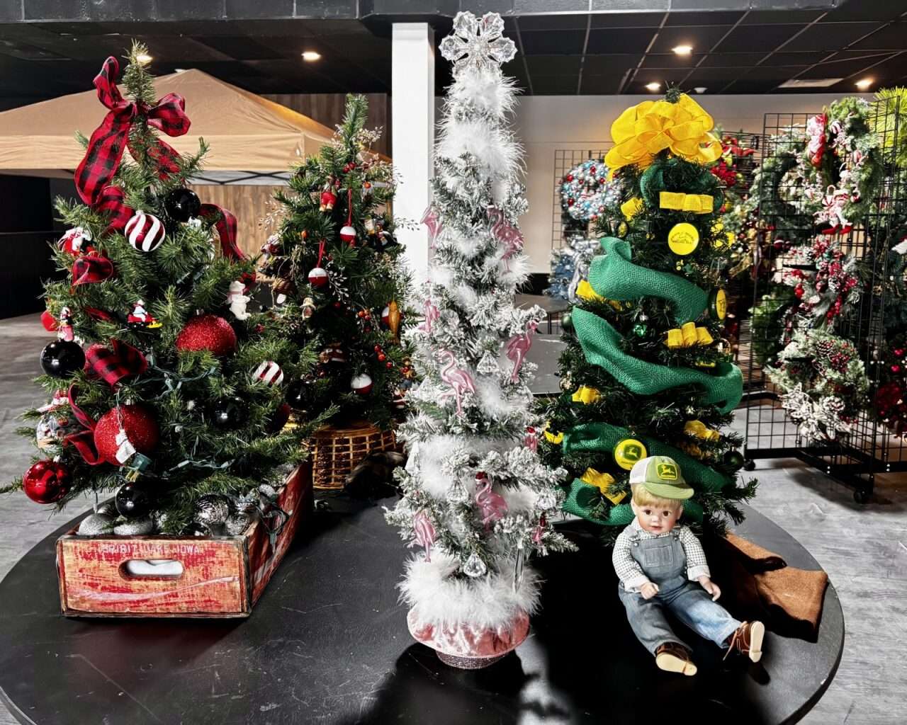 Small Christmas trees for the Hays Arc Recycled Reindeer Christmas Market Featuring Festival of Trees. Photo by Tony Guerrero/Hays Post