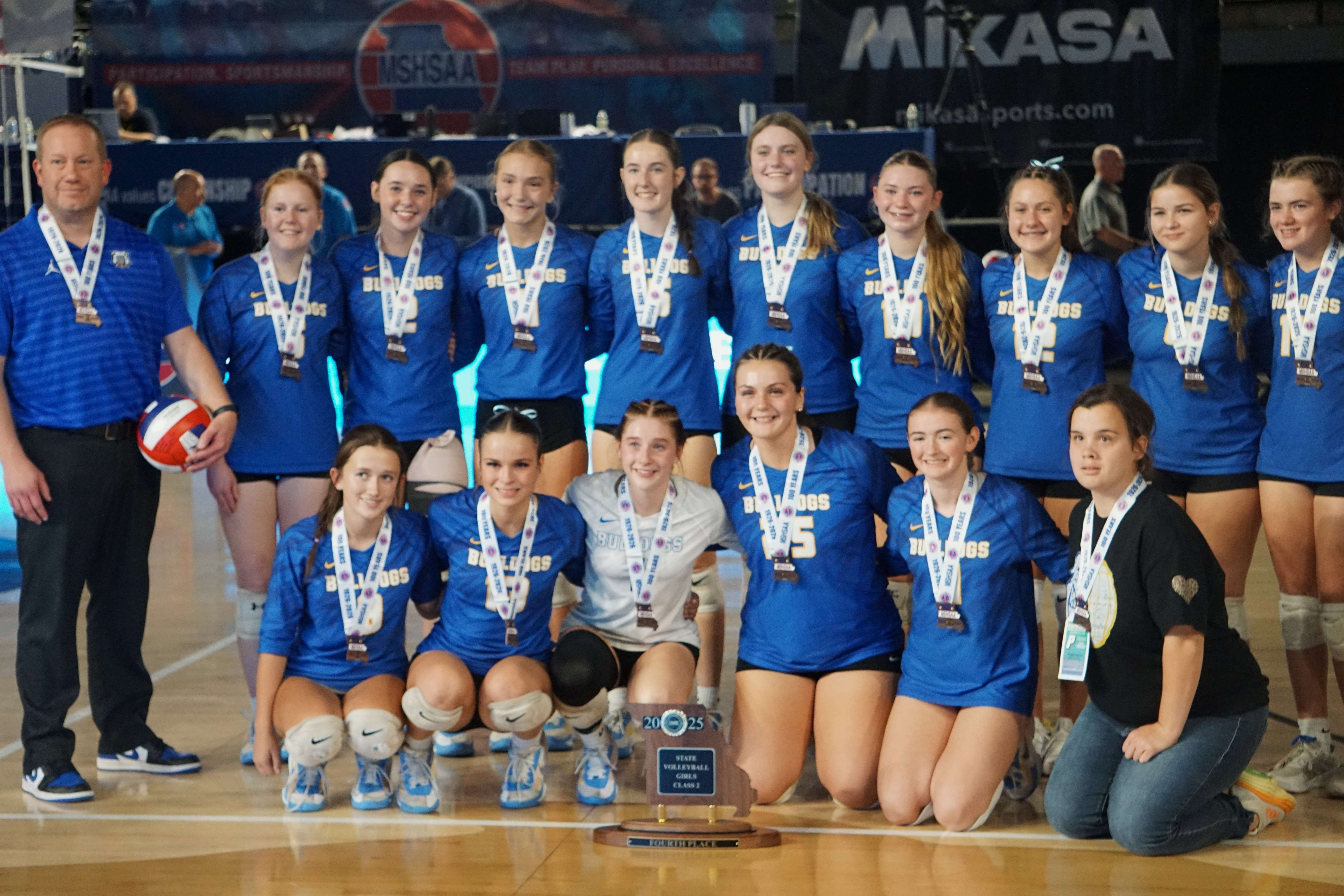 The East Buchanan volleyball team went to five sets for a second game in a row, but came up just short against New Covenant Academy on Thursday evening for a fourth place finish in the MSHSAA Class 2 Girls Volleyball tournament/ Photo by Matt Pike