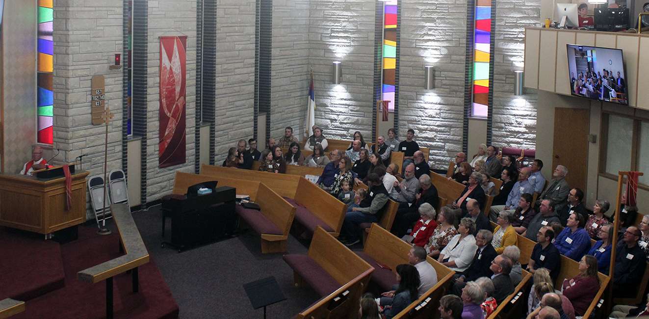 The Messiah Lutheran Church congregation in Hays gathered on Oct. 26 to celebrate the church's 75th anniversary. Photo by Cristina Janney/Hays Post