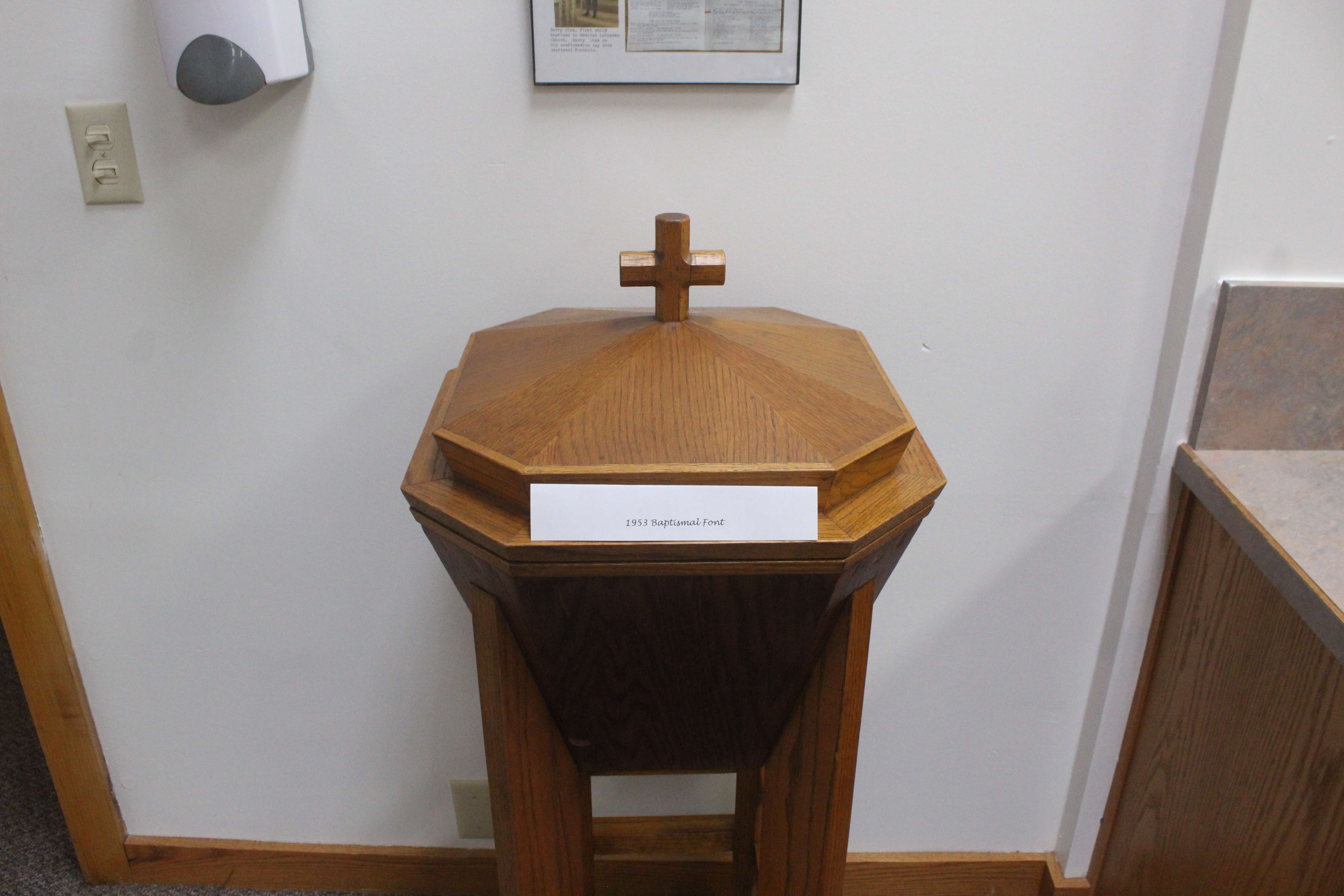 The original Baptismal font from Messiah Lutheran Church was first used in 1953. Photo by Cristina Janney/Hays Post