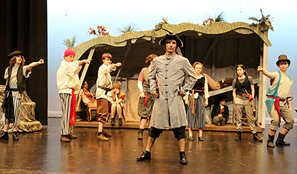 As the Lost Boys hide in their underground home, several pirates have no problem identifying Starkey (junior Jacob Ridgway) as the guilty party when asked by Captain James Hook.&nbsp;Courtesy photo