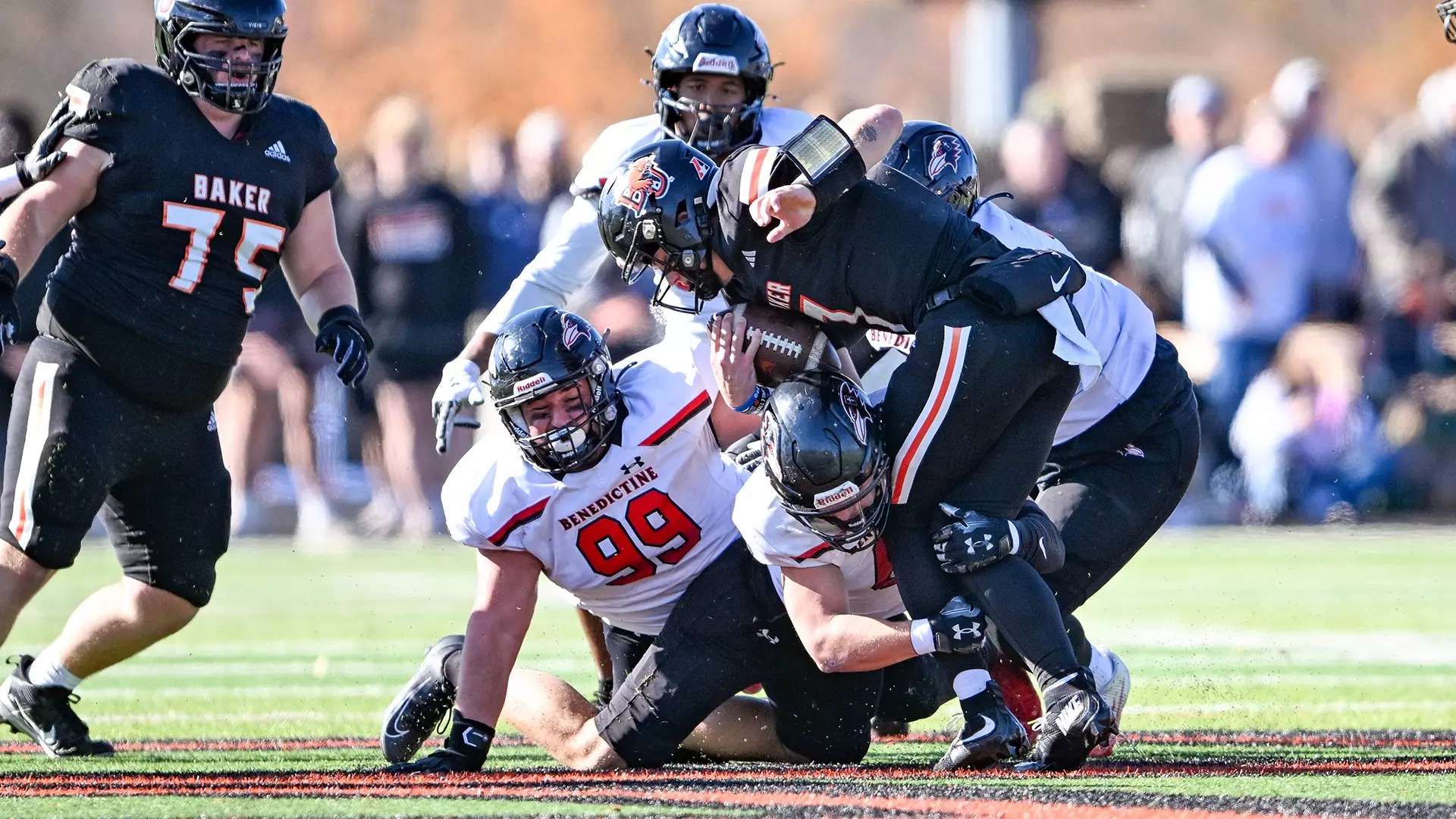 The Benedictine defense was strong against Baker as a strong rushing attack helped the Ravens to a 31-10 victory on Saturday/ Photo courtesy of Todd Nugent-Benedictine Athletics