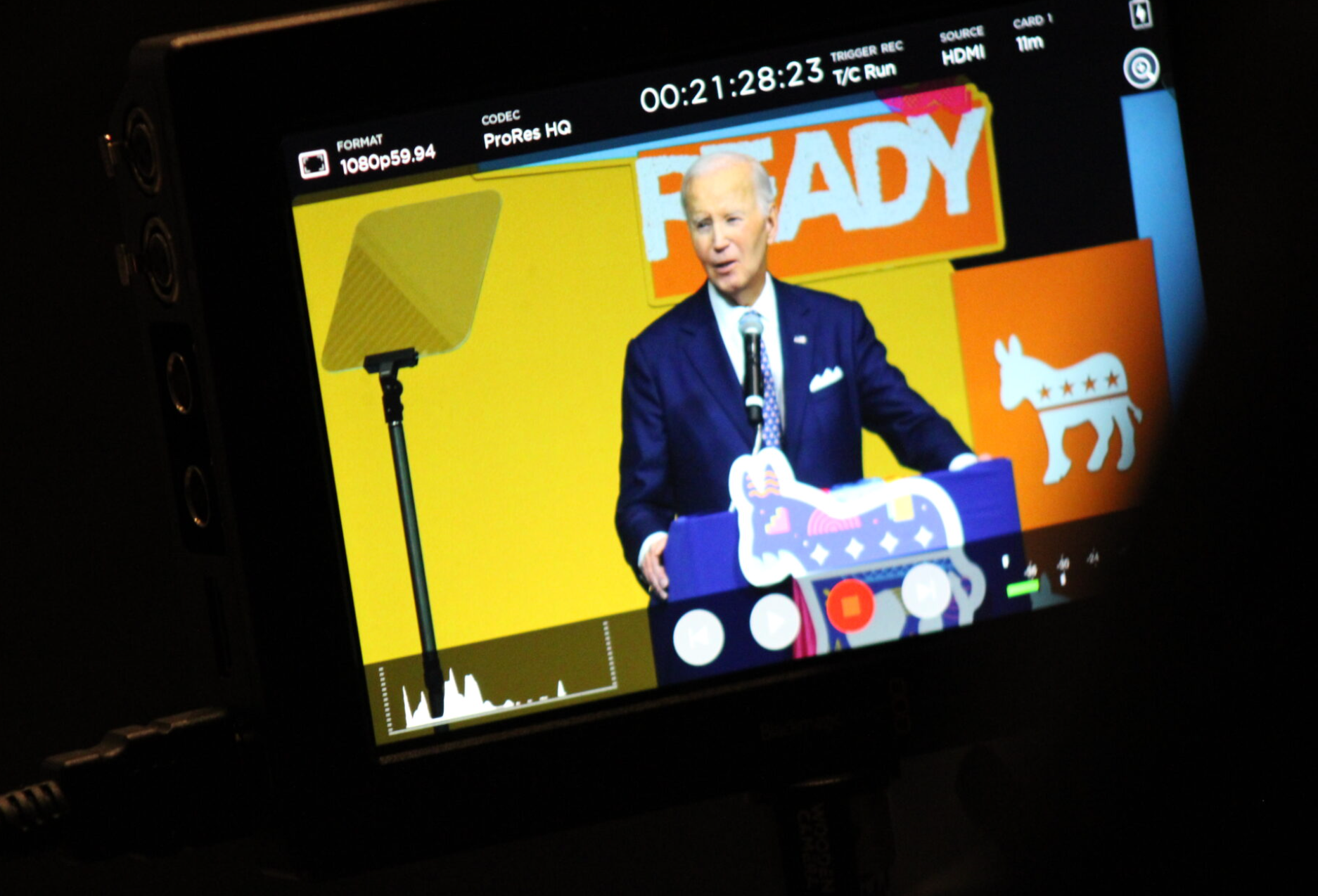Former President Joe Biden speaks during a Nebraska Democratic Party fundraiser at the Omaha Hilton on Nov. 8, 2025. (Juan Salinas II/Nebraska Examiner)