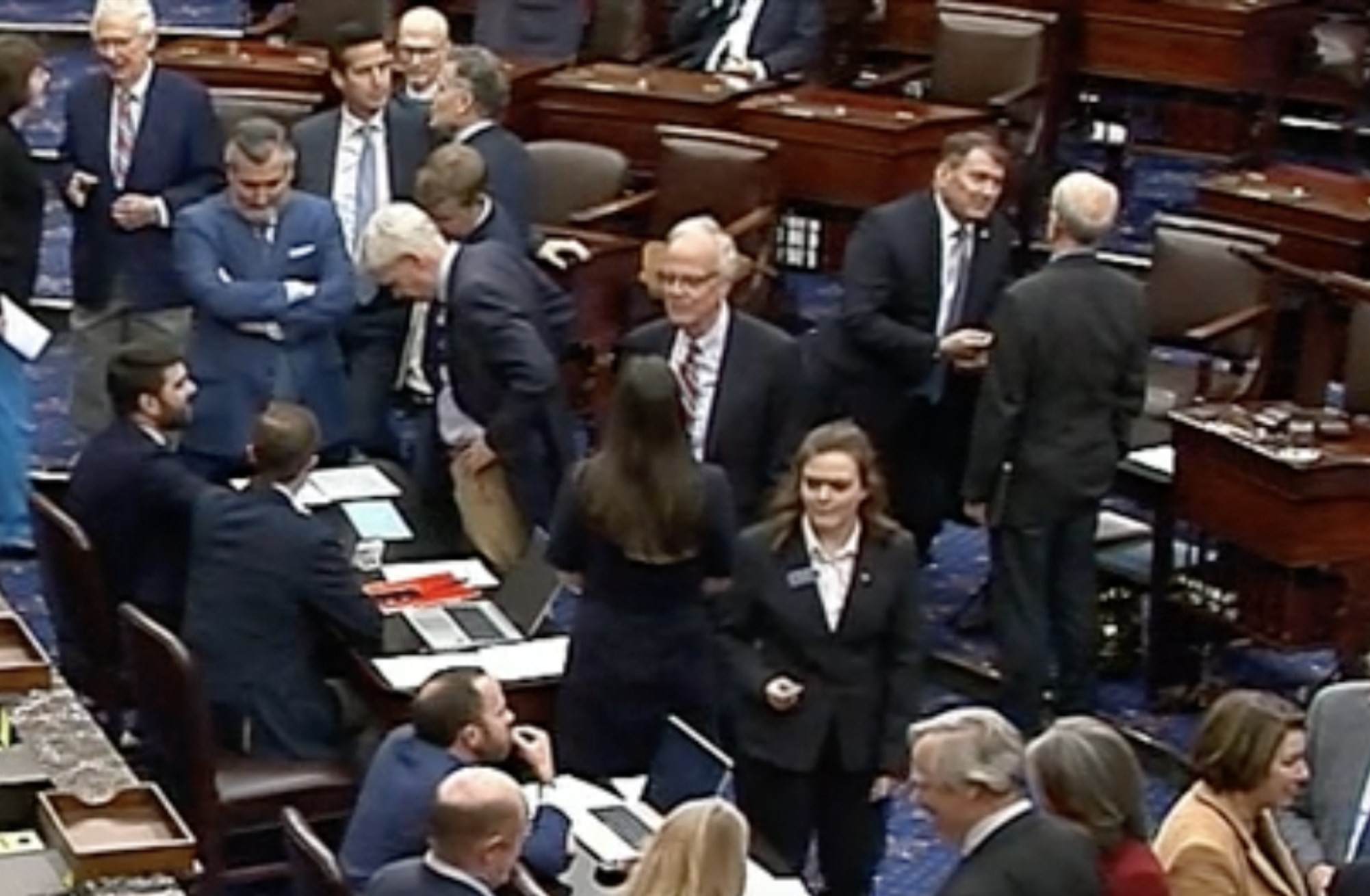Kansas U.S. Senator Jerry Moran (center) during the Sunday night vote count -image courtesy CSPAN
