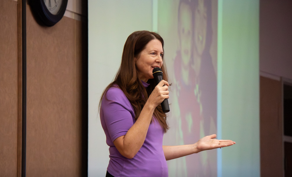 Mandi Pratt speaks at Breaking the Silence: Healing and Prevention for Domestic Violence, annual Social Work conference held by the SW 435 course, in Chadron State College's Student Center Ballroom, Nov. 5, 2025. (Photo by Shelby Westinghouse/Chadron State College)