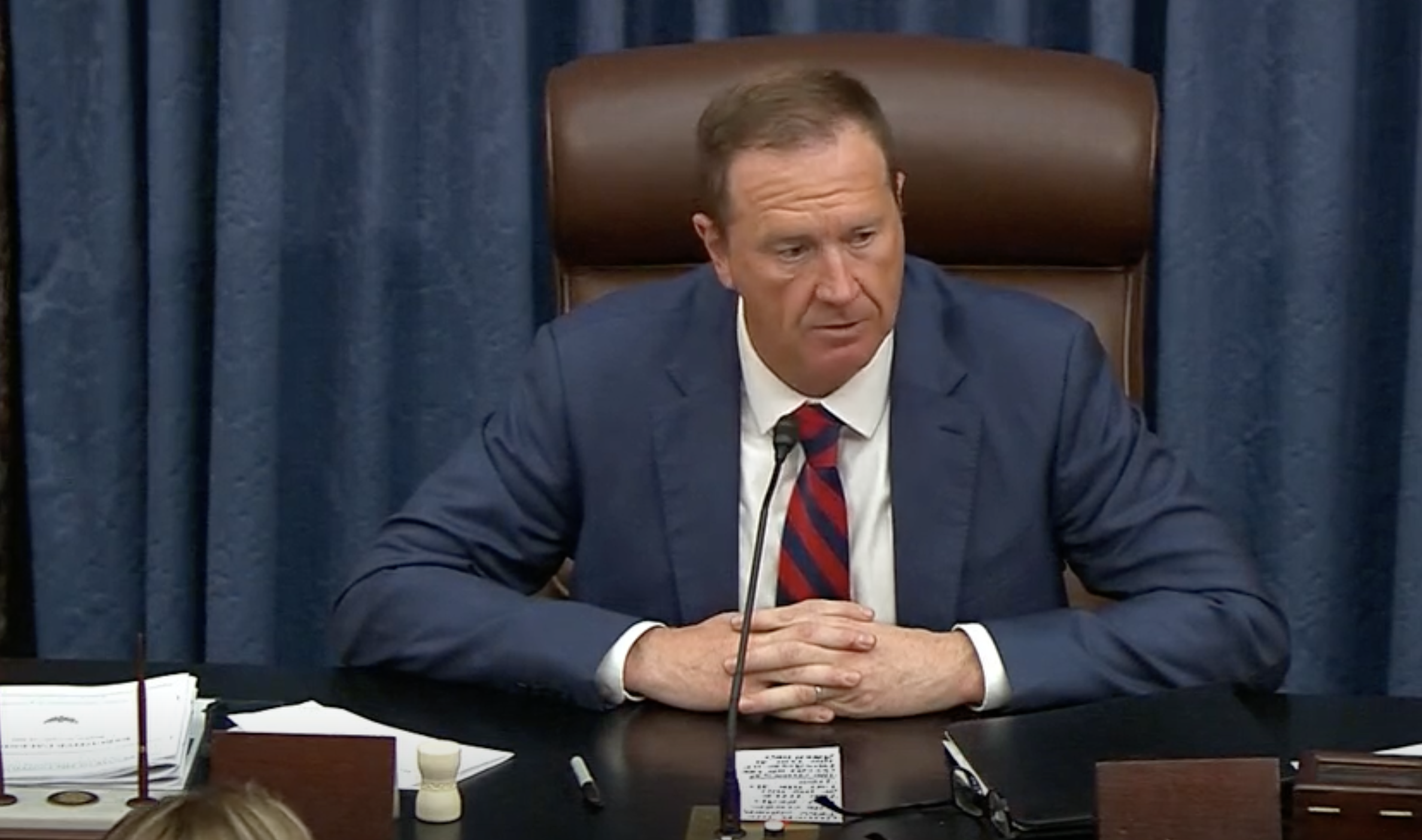 Missouri U.S. Senator Eric Schmitt presided over the Senate Monday night-image courtesy CSPAN